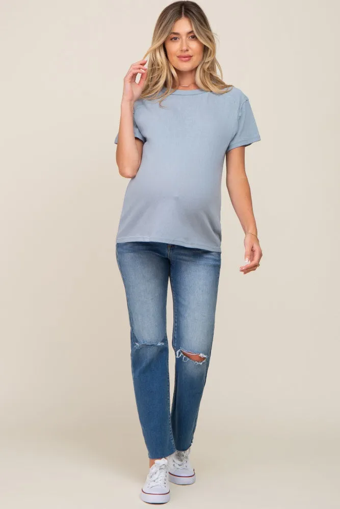 Light Blue Raw Hem Maternity Tee sold by Pinkblush product image thumbnail 4