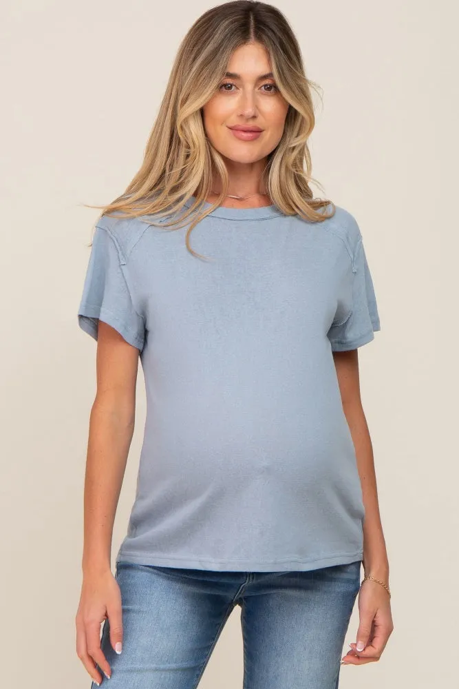 Light Blue Raw Hem Maternity Tee sold by Pinkblush