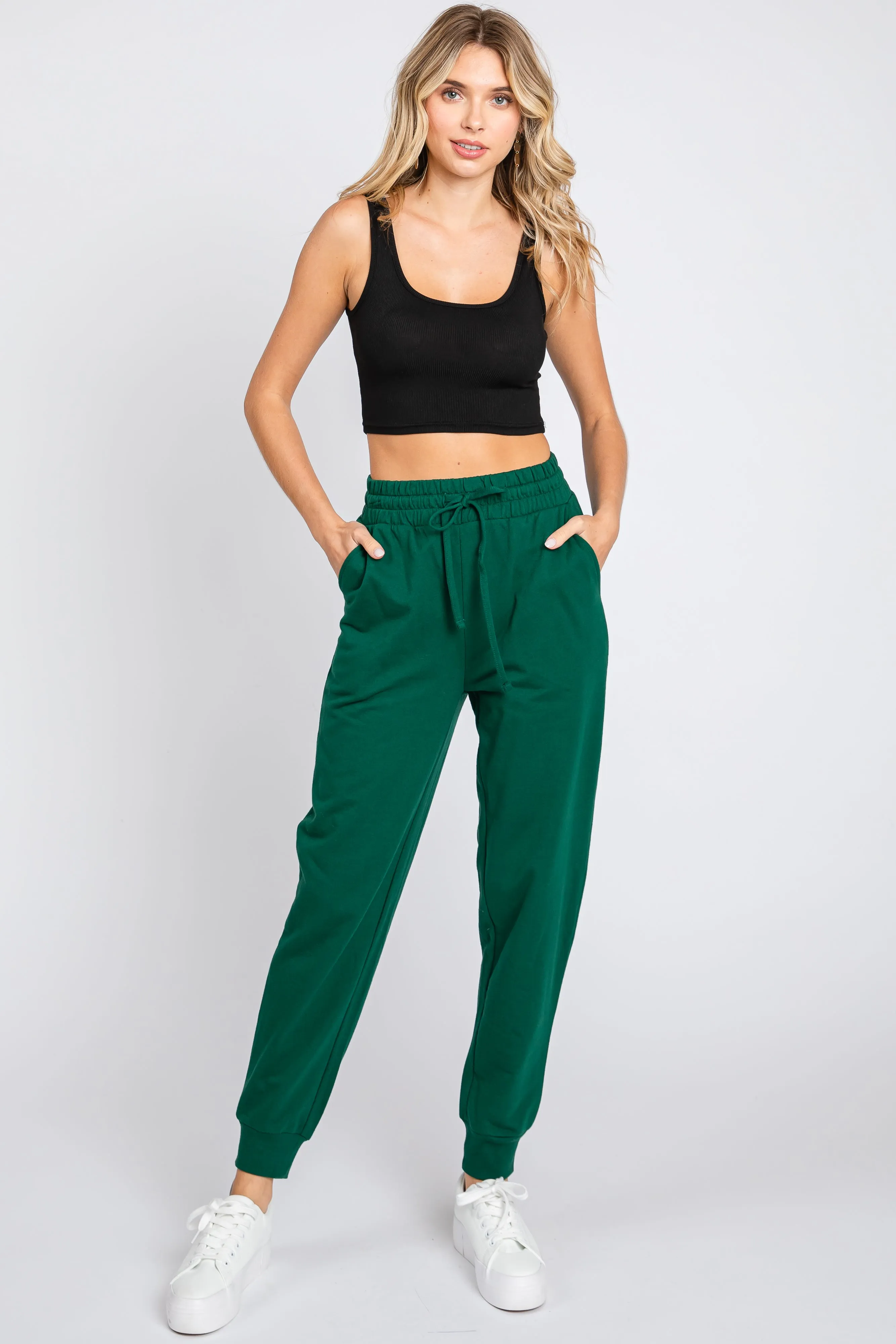 Forest Green Basic Drawstring Sweatpants sold by Pinkblush
