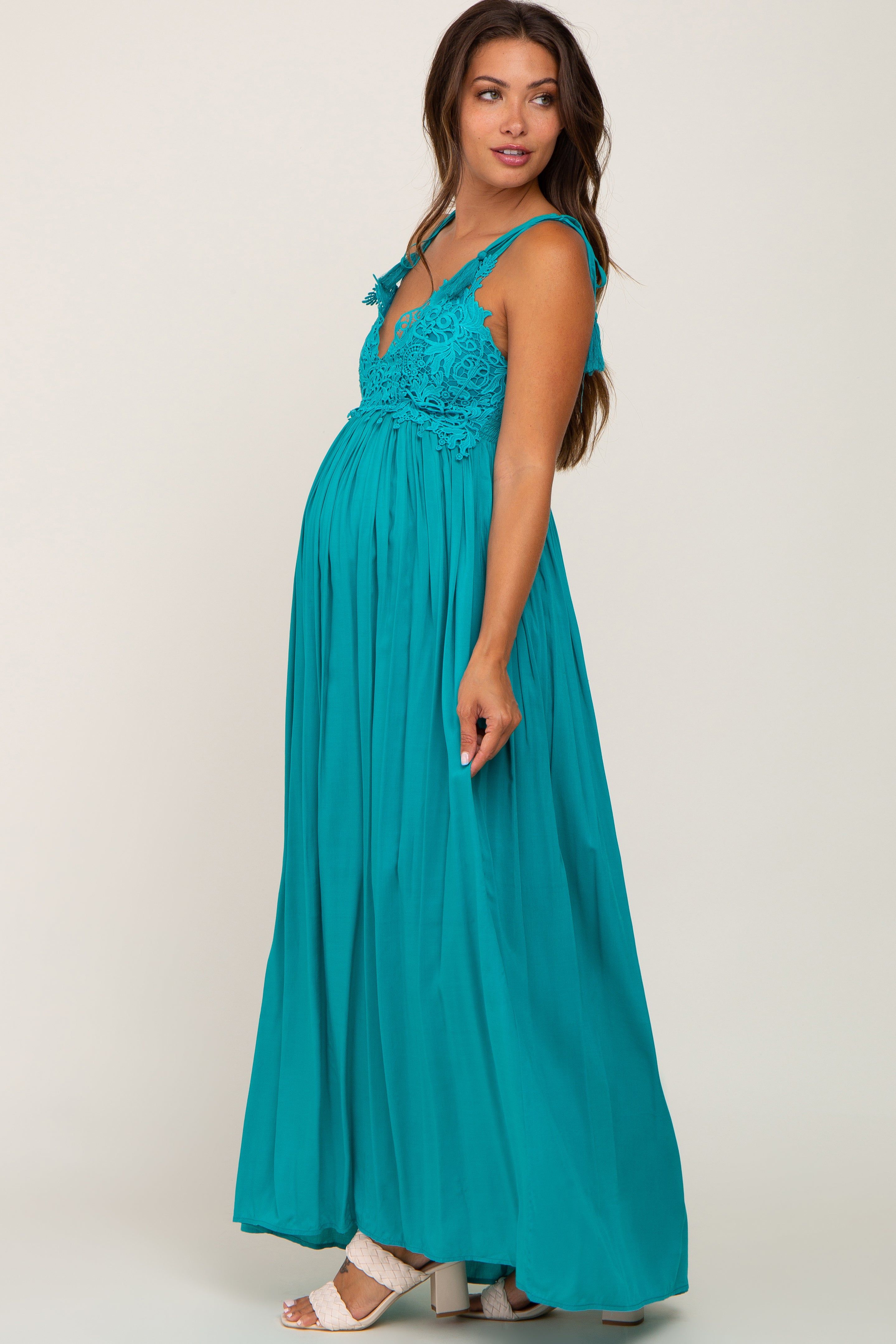 Turquoise Crochet Lace Maternity Maxi Dress sold by Pinkblush product image thumbnail 2