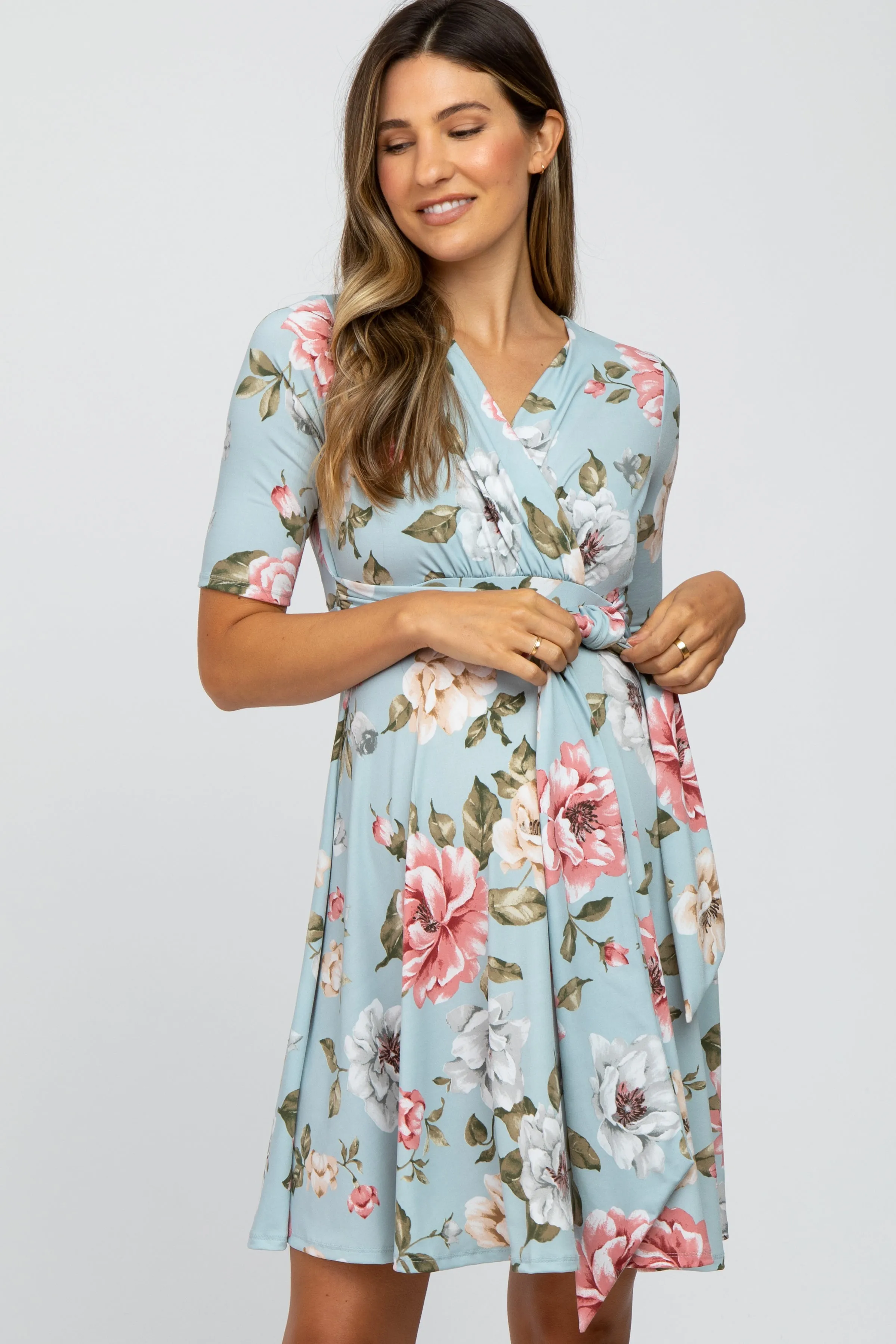 Light Blue Floral Maternity Wrap Dress sold by Pinkblush product image thumbnail 4