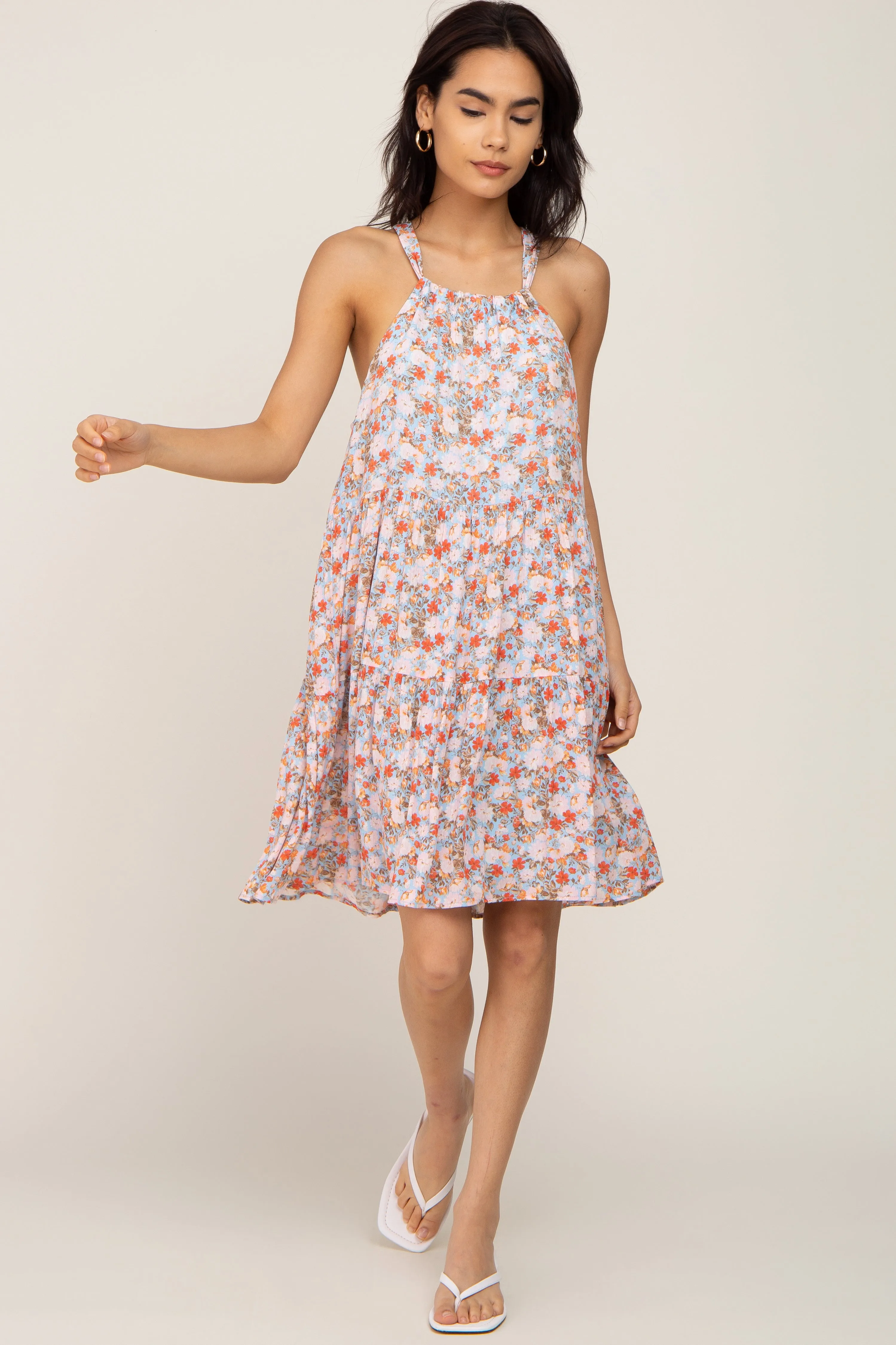 Light Blue Floral Halter Tiered Dress sold by Pinkblush product image thumbnail 5