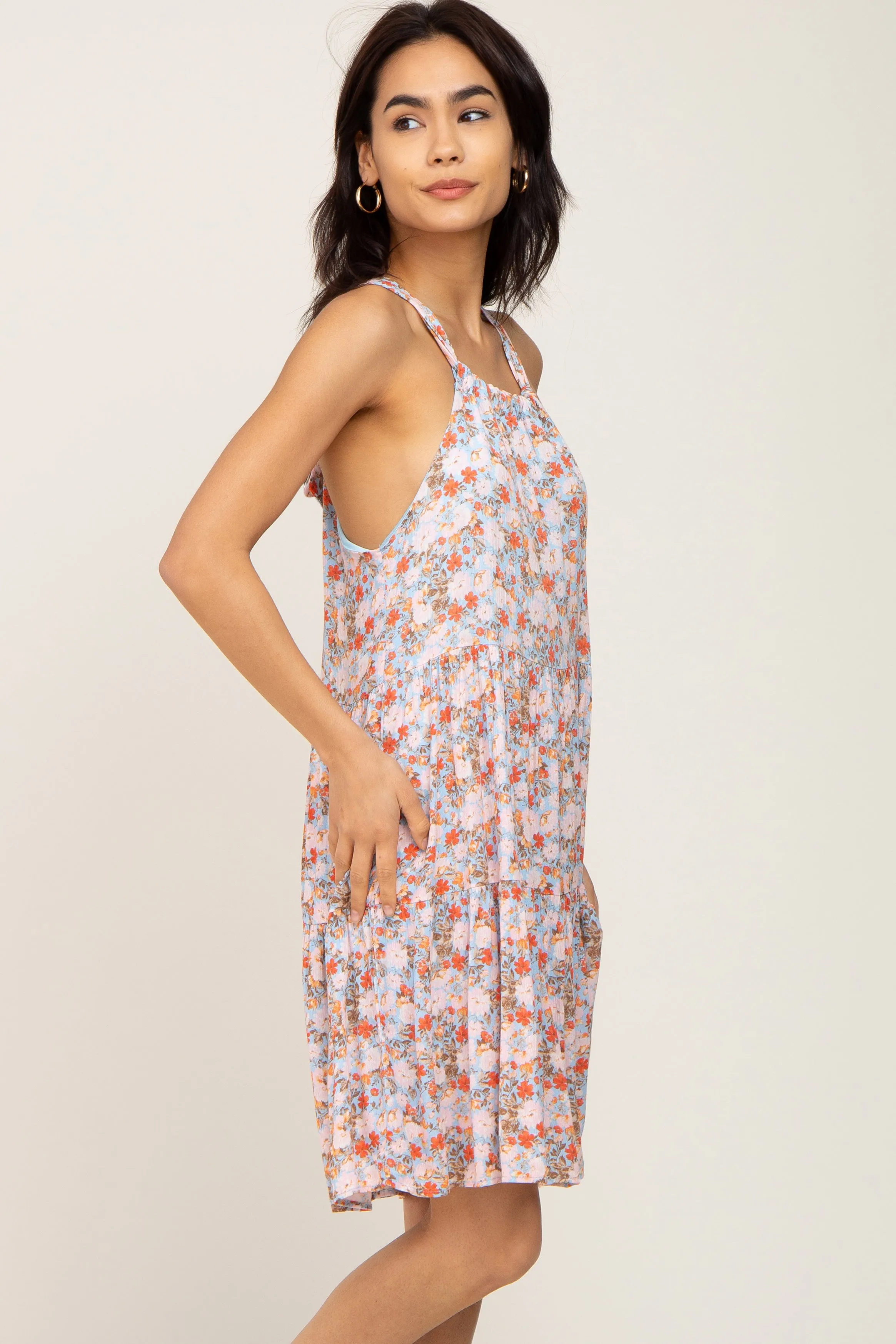 Light Blue Floral Halter Tiered Dress sold by Pinkblush product image thumbnail 2