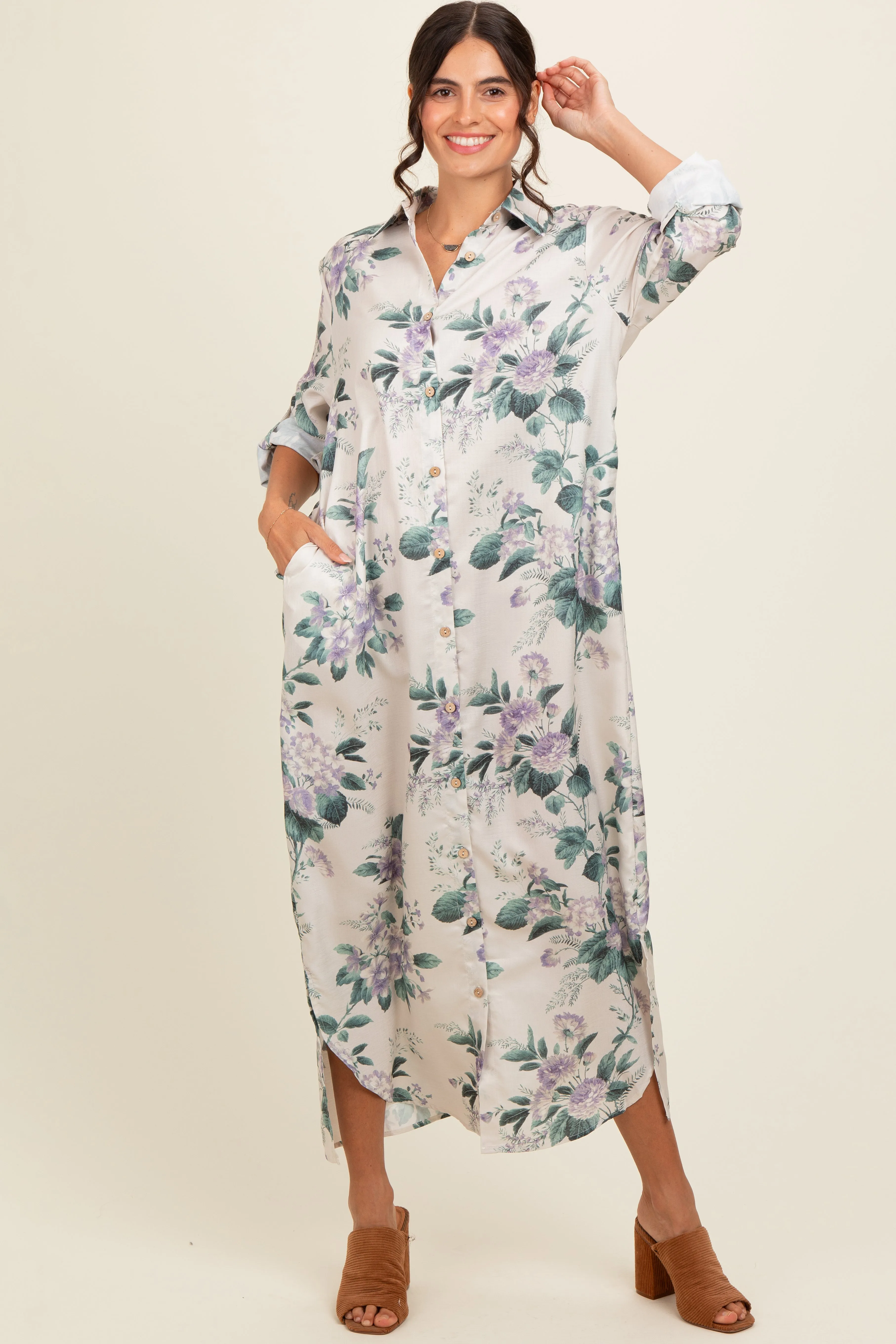 Lavender Floral Button Down Maxi Dress sold by Pinkblush