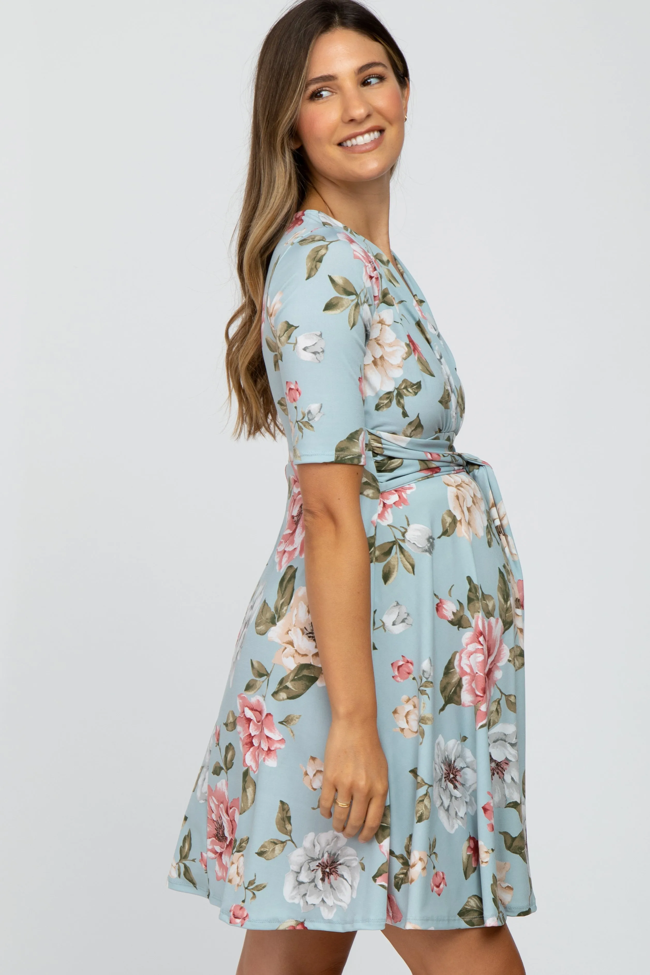 Light Blue Floral Maternity Wrap Dress sold by Pinkblush product image thumbnail 2