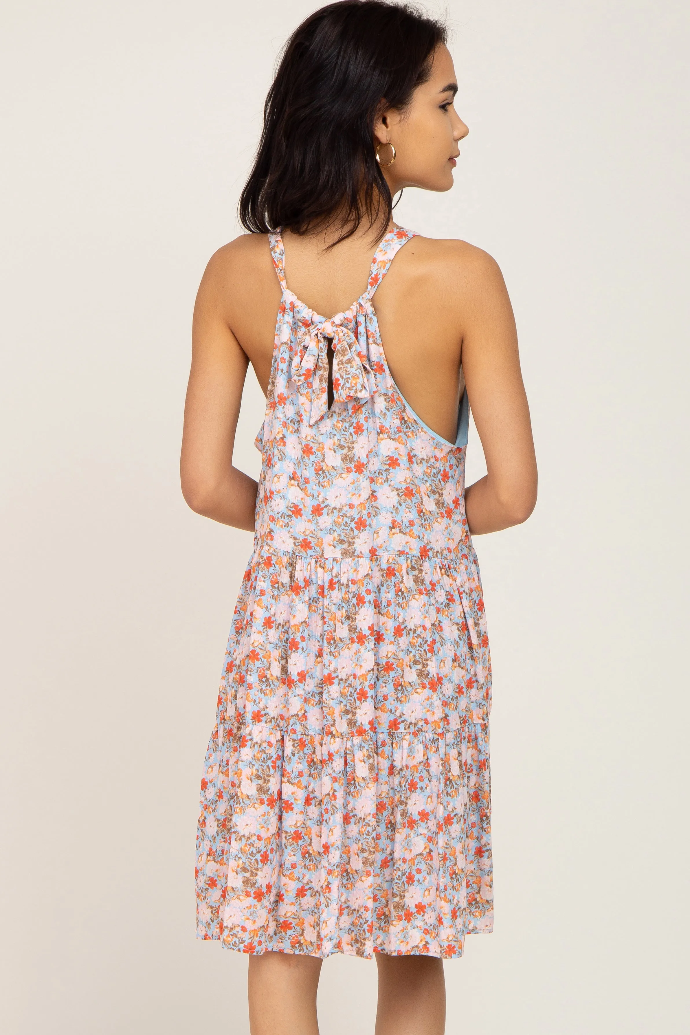 Light Blue Floral Halter Tiered Dress sold by Pinkblush product image thumbnail 3