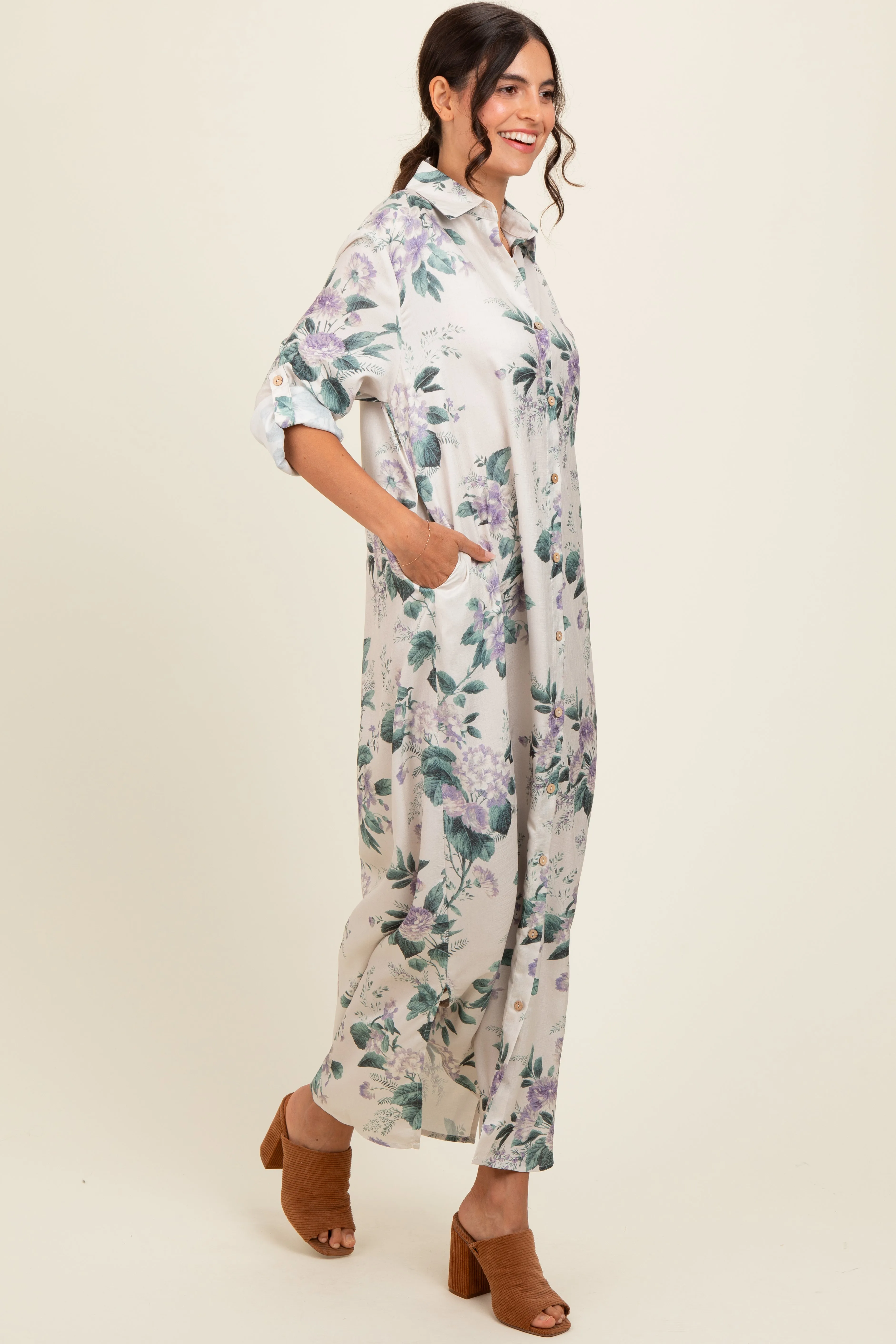 Lavender Floral Button Down Maxi Dress sold by Pinkblush product image thumbnail 2