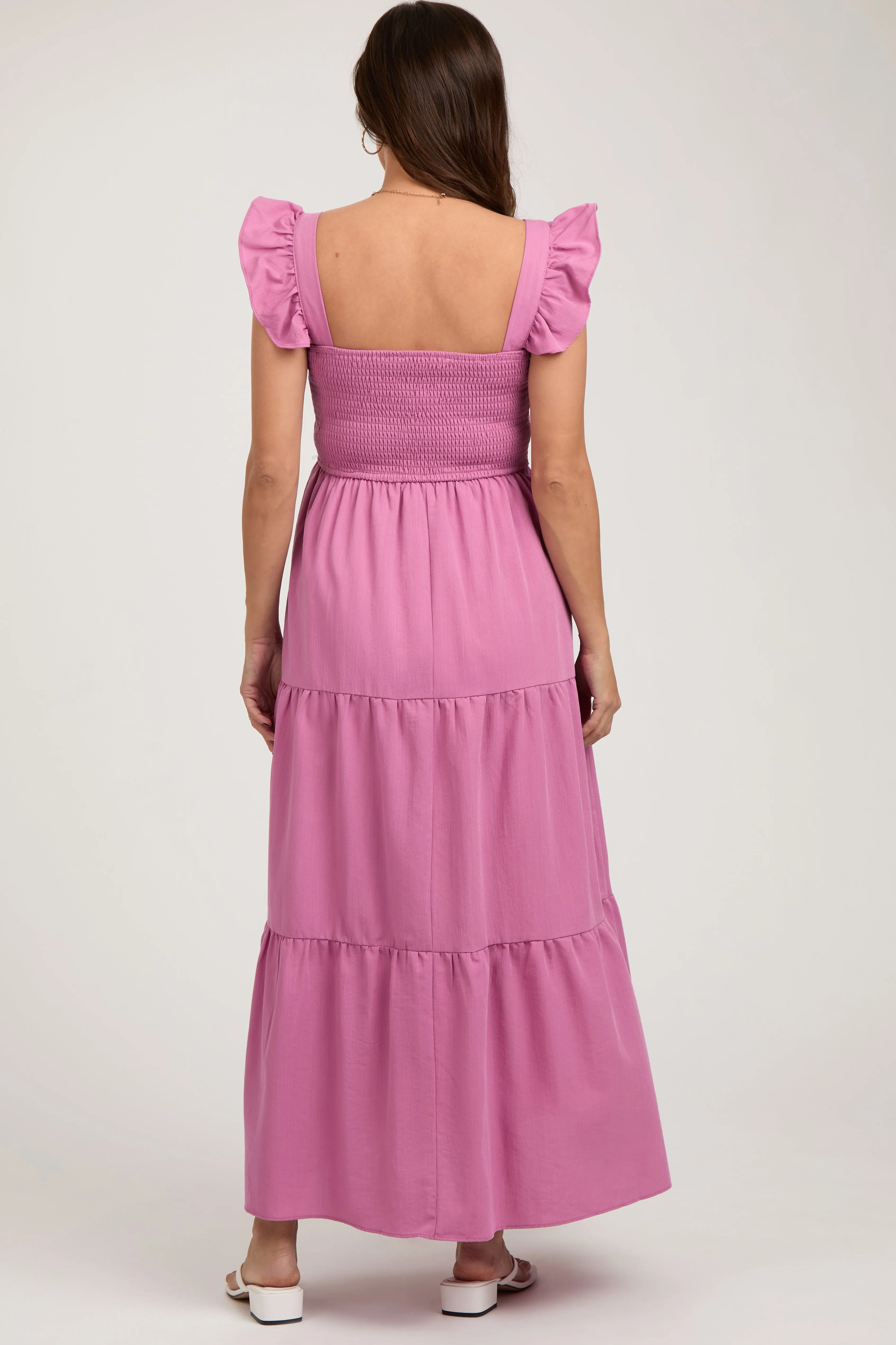 Mauve Sleeveless Smocked Tiered Maternity Maxi Dress sold by Pinkblush product image thumbnail 3