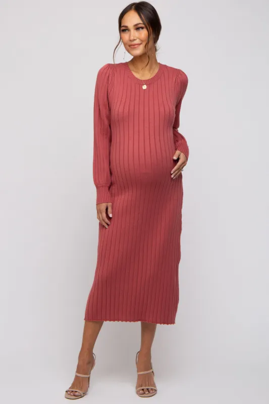 Rust Back Tie Maternity Sweater Dress sold by Pinkblush