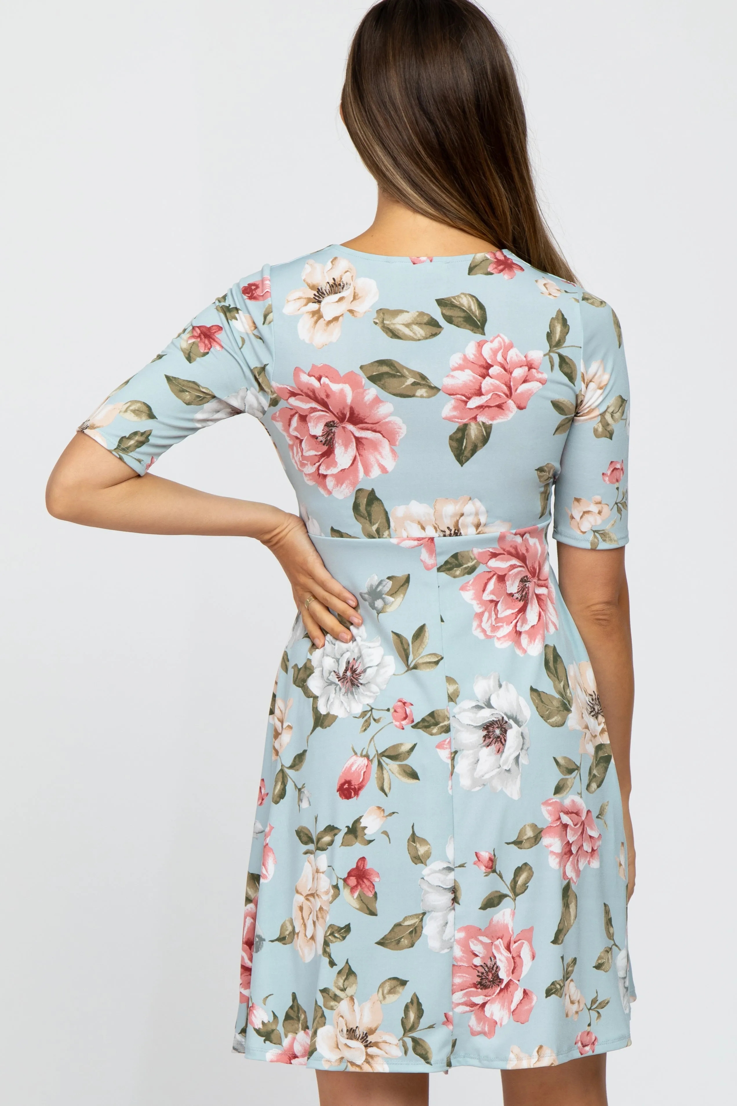 Light Blue Floral Maternity Wrap Dress sold by Pinkblush product image thumbnail 3