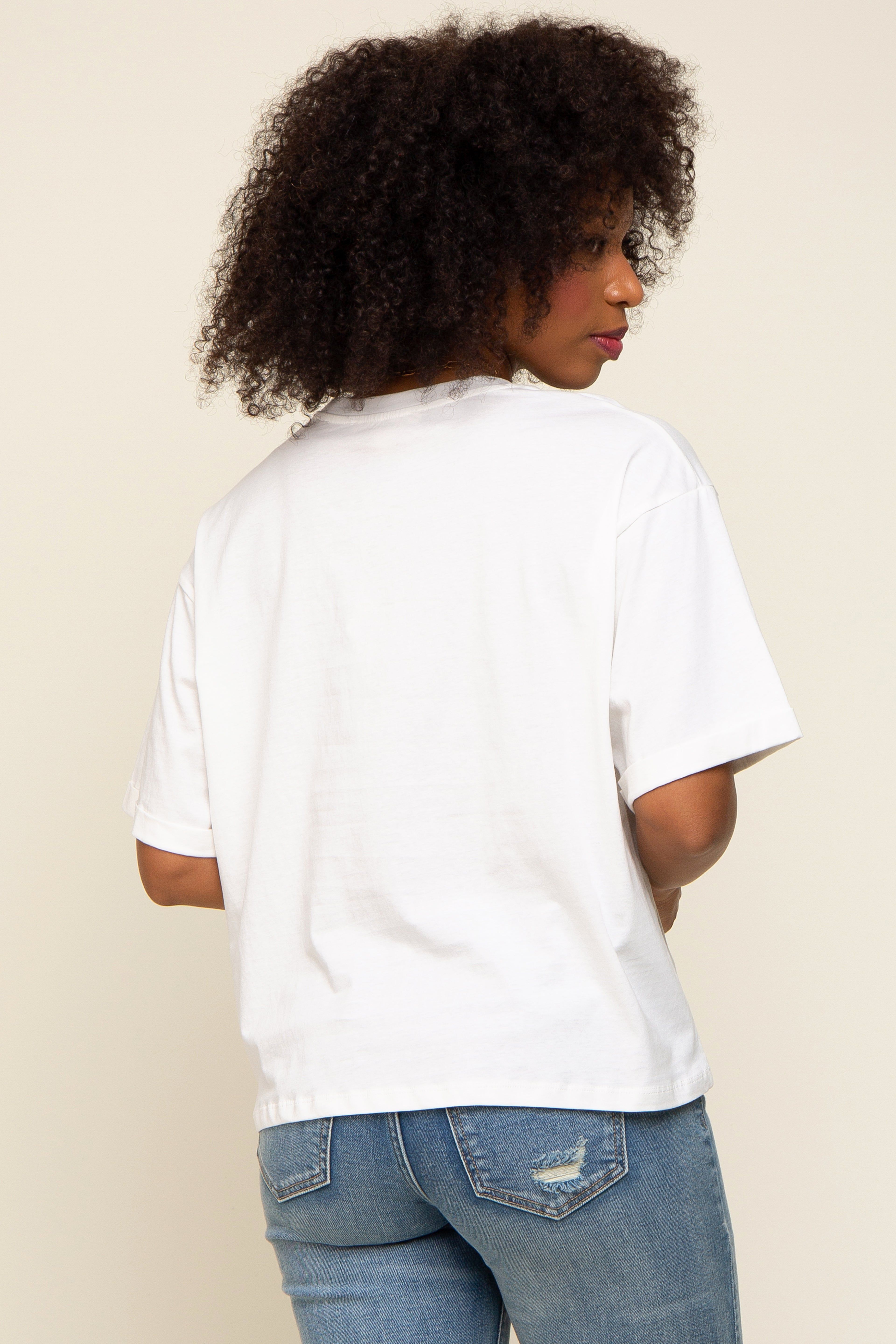 White Basic Rolled Short Sleeve T-Shirt sold by Pinkblush product image thumbnail 4