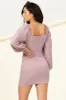 Mauve Ruched Balloon Sleeve Bodycon Dress sold by Pinkblush