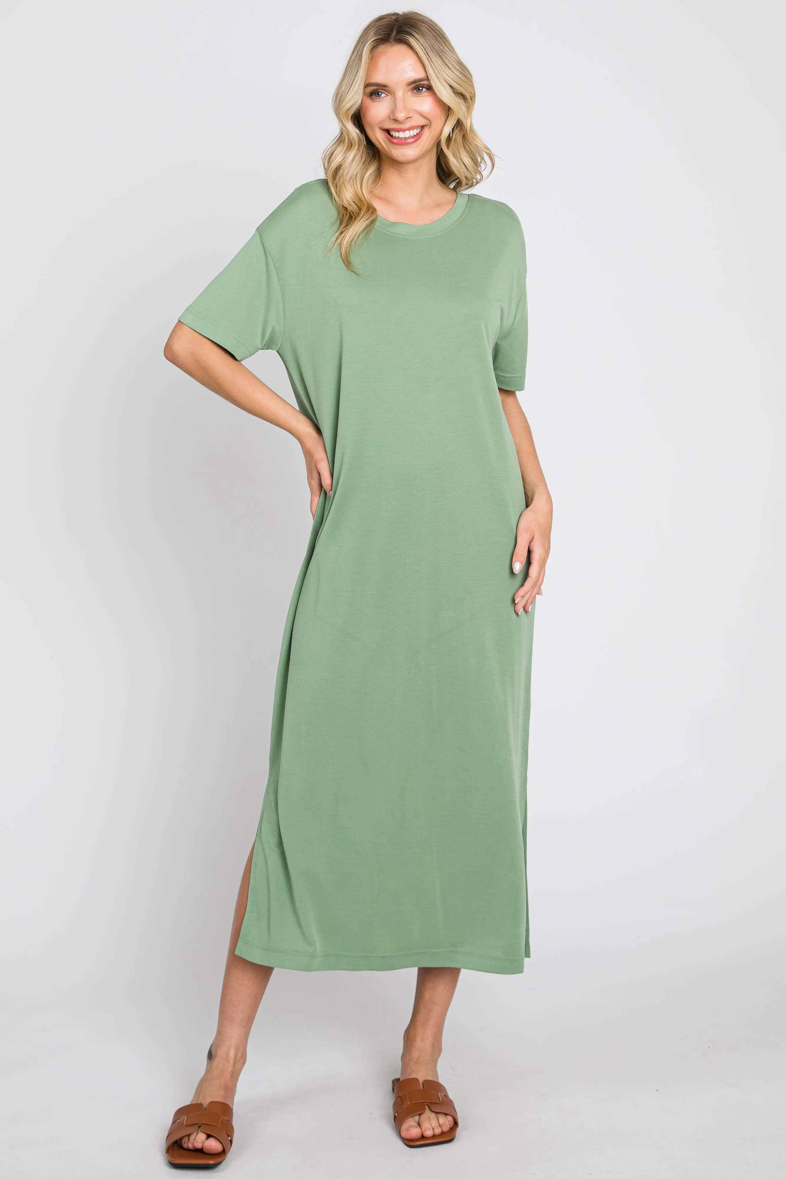 Green Shift Midi Dress sold by Pinkblush