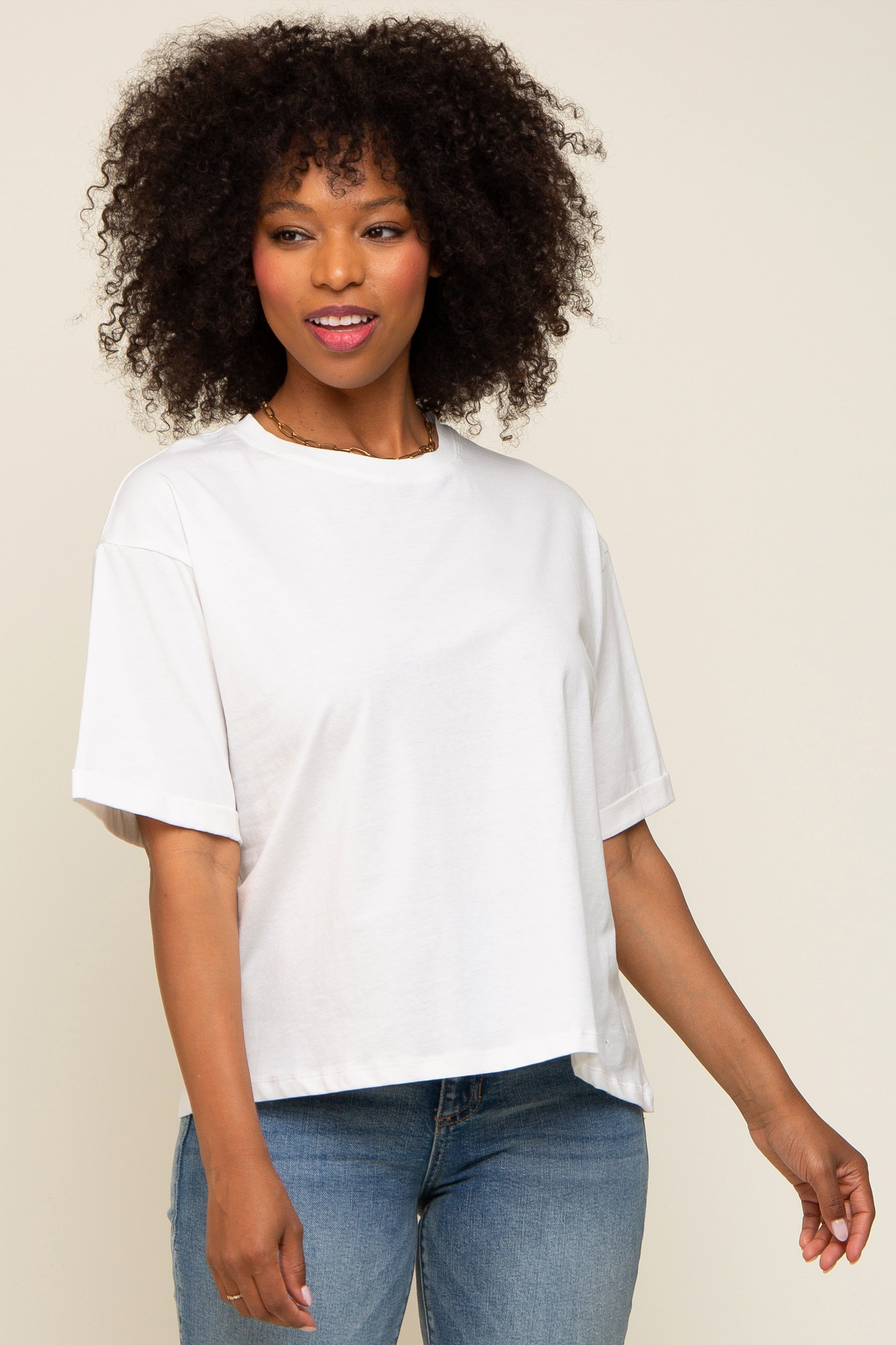White Basic Rolled Short Sleeve T-Shirt sold by Pinkblush product image thumbnail 2