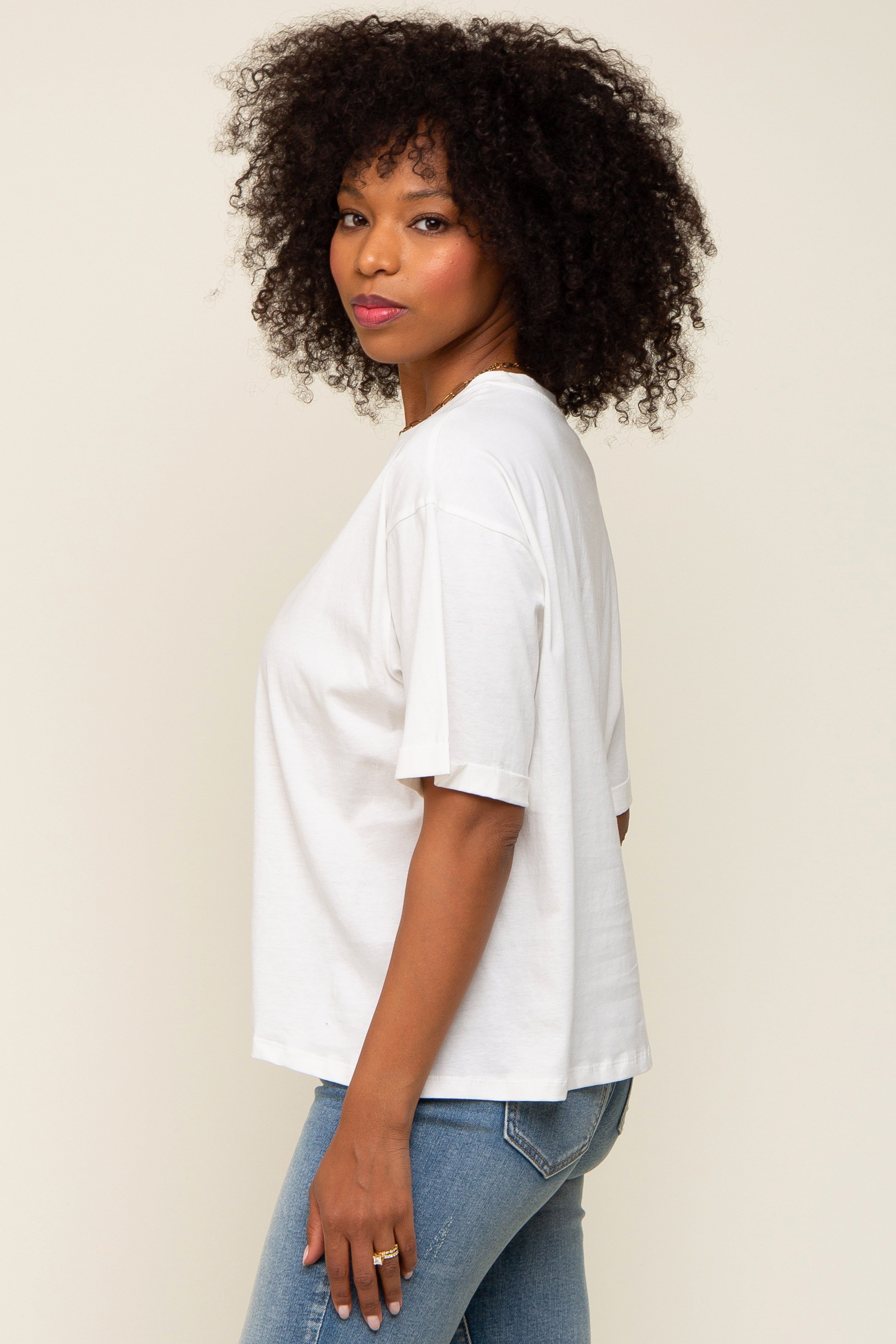 White Basic Rolled Short Sleeve T-Shirt sold by Pinkblush product image thumbnail 3