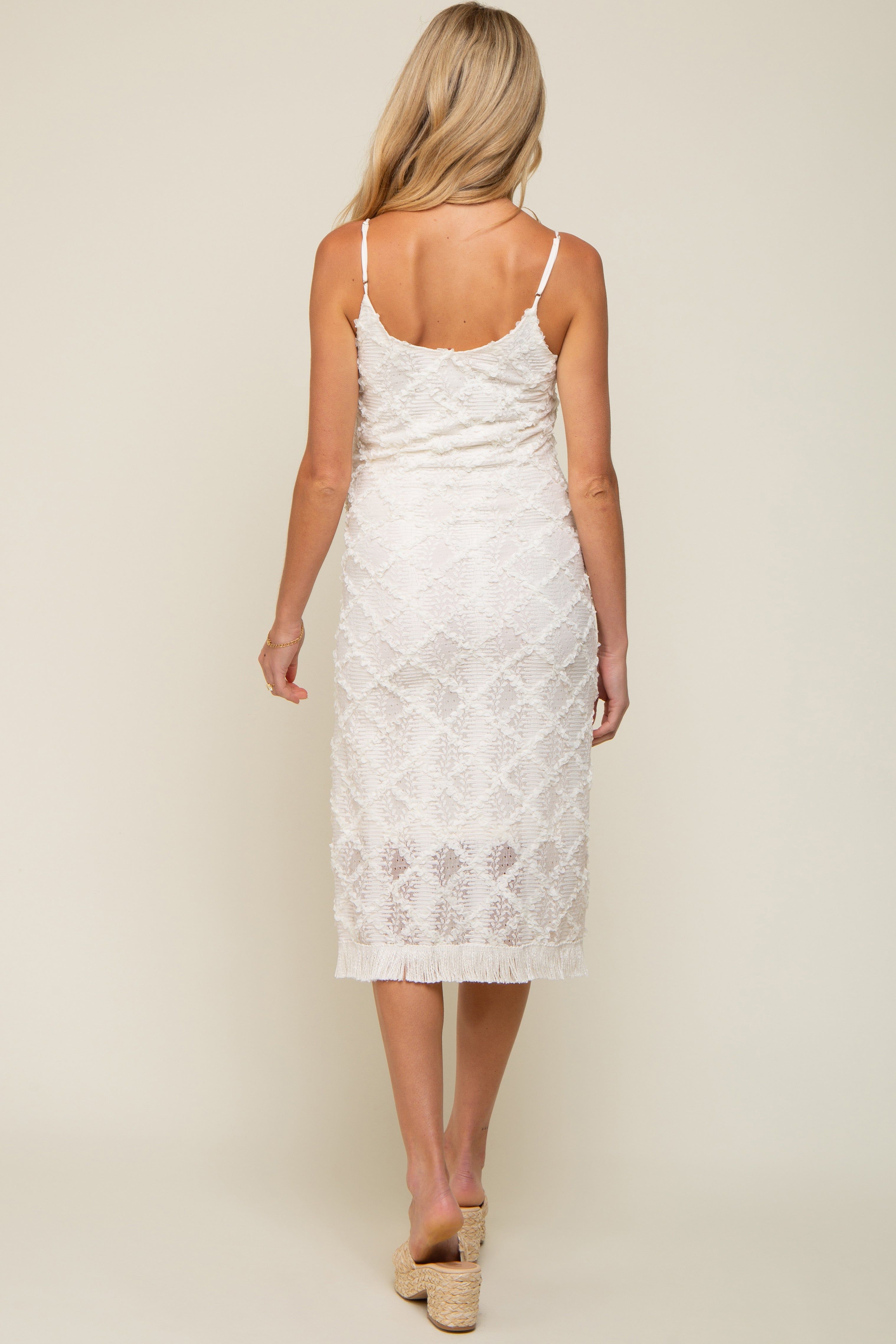 Ivory Fringe Mesh Maternity Midi Dress sold by Pinkblush product image thumbnail 3