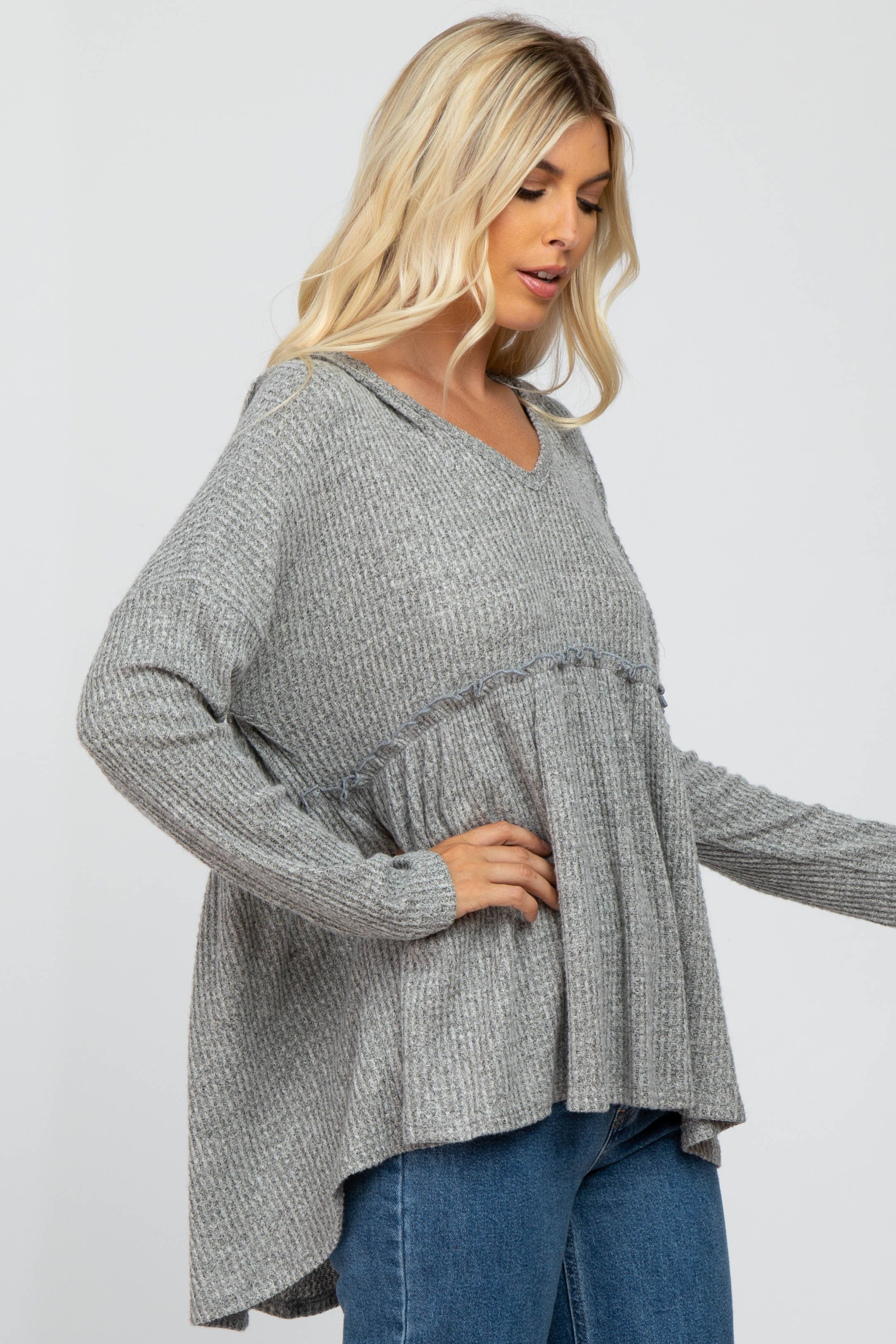 Heather Grey Waffle Knit Hooded Peplum Top sold by Pinkblush product image thumbnail 2