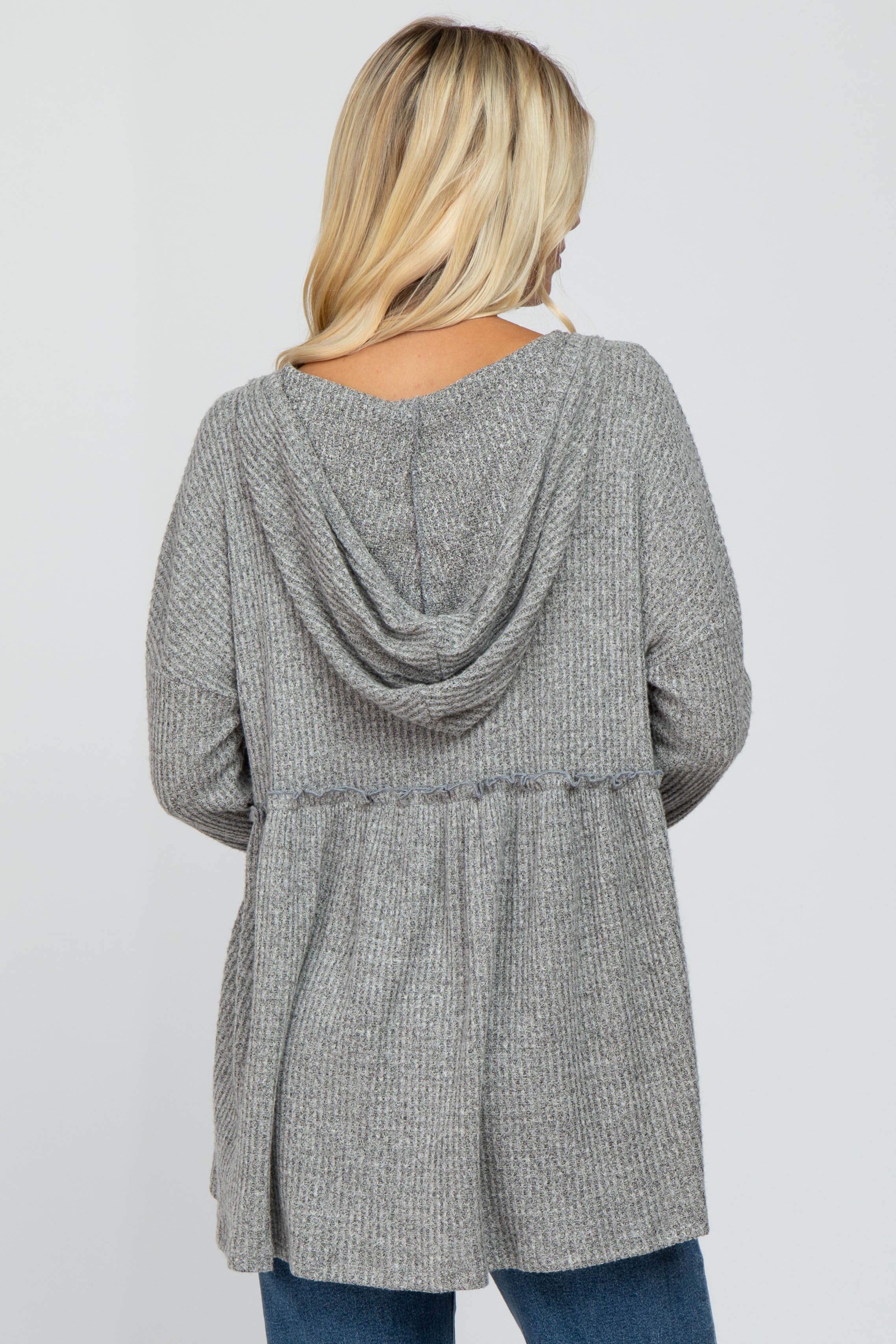 Heather Grey Waffle Knit Hooded Peplum Top sold by Pinkblush product image thumbnail 3