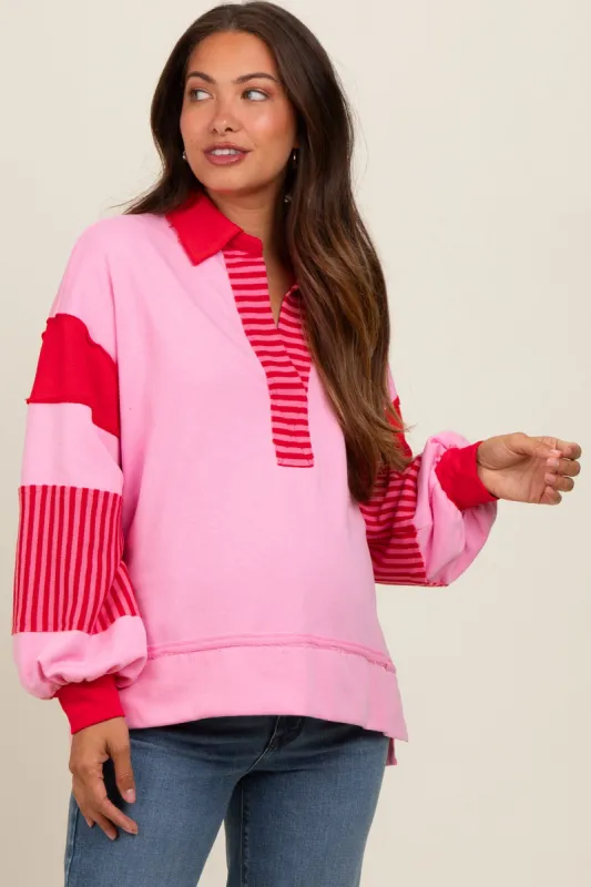 Pink Colorblock Striped Maternity Long Sleeve Top sold by Pinkblush