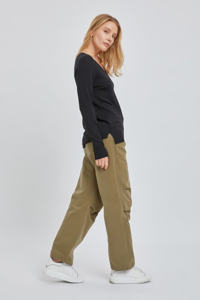 Black Fine Knit V-Neck Side Slit Top sold by Pinkblush product image thumbnail 2