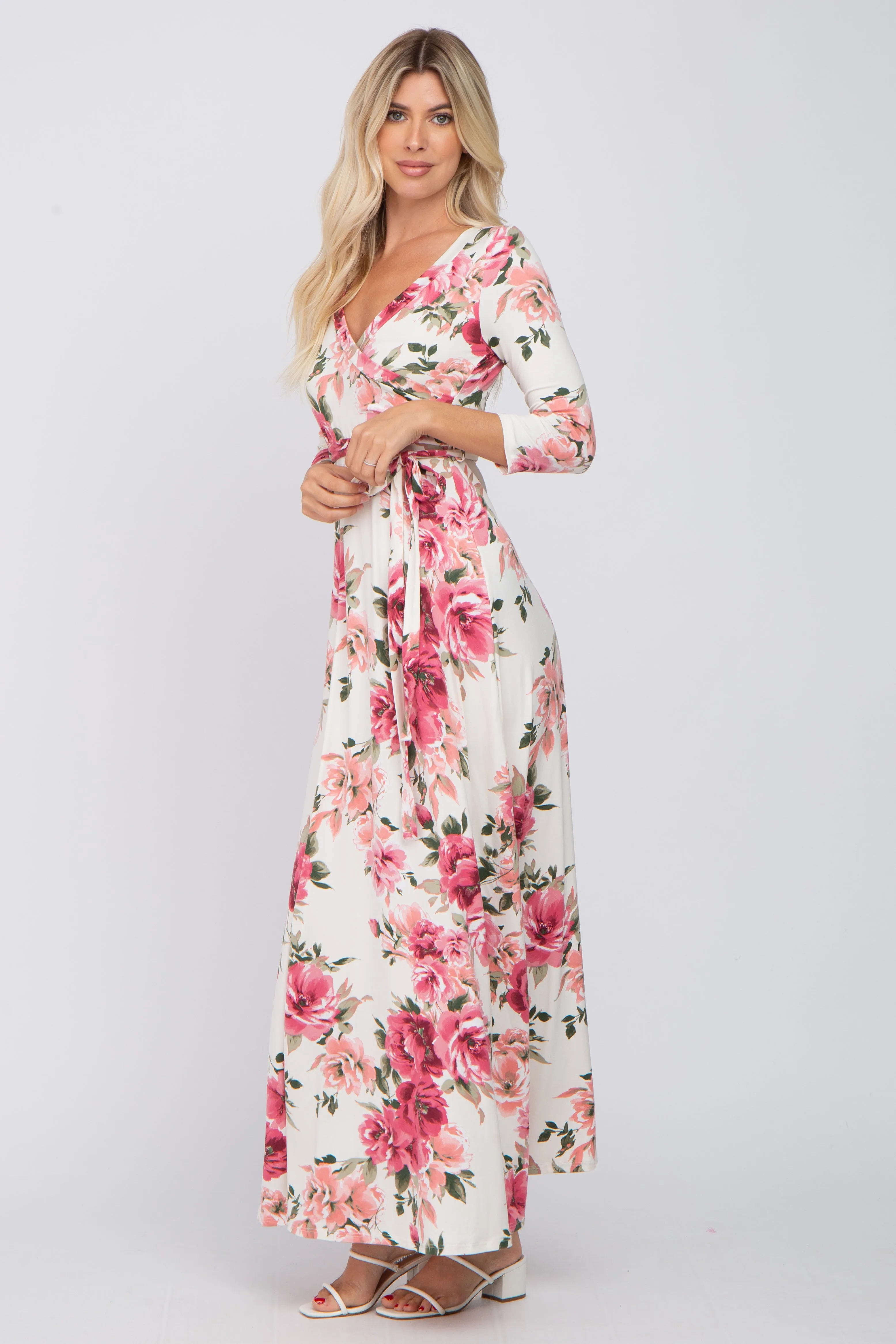 Cream Floral Wrap Maxi Dress sold by Pinkblush product image thumbnail 2