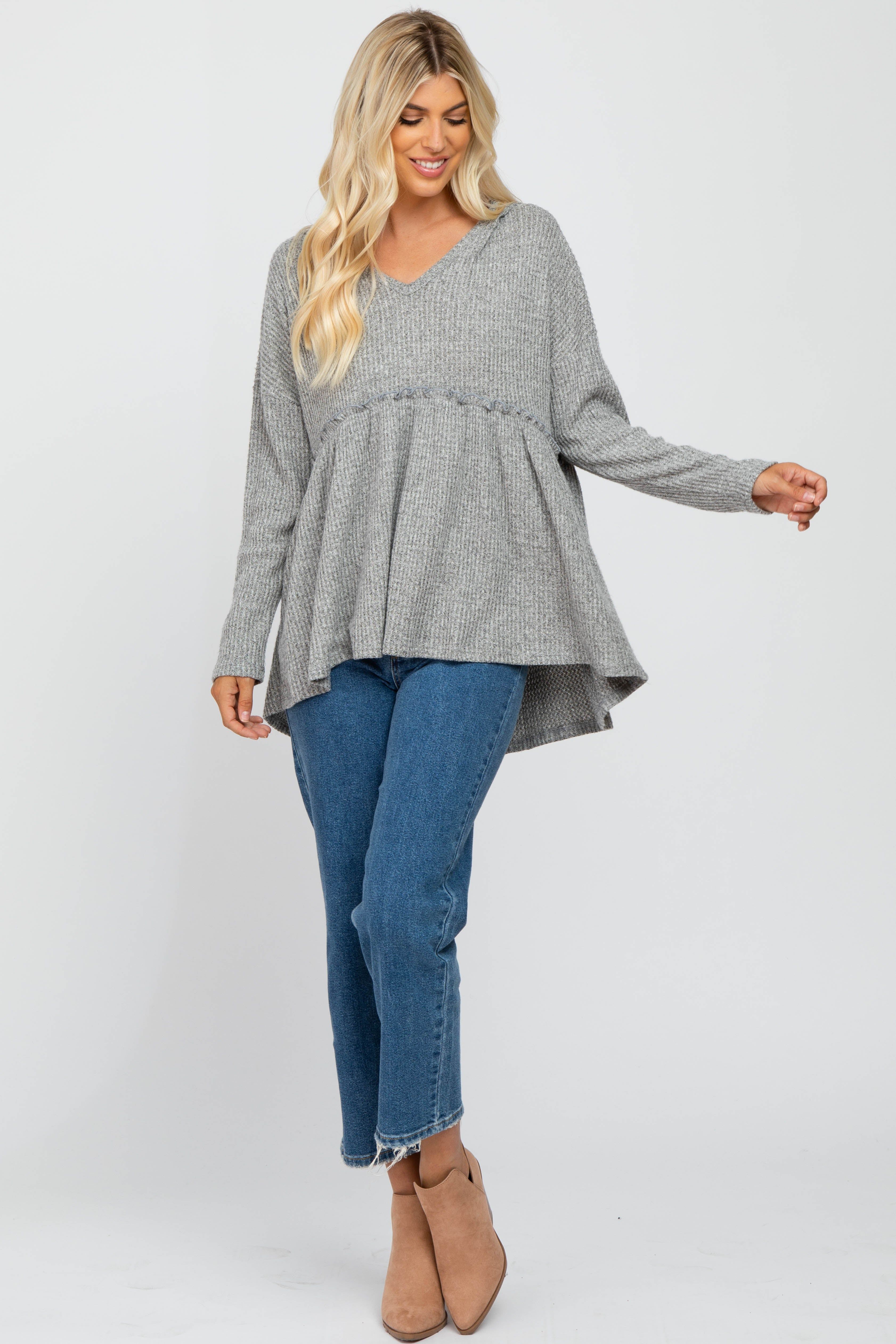 Heather Grey Waffle Knit Hooded Peplum Top sold by Pinkblush product image thumbnail 4