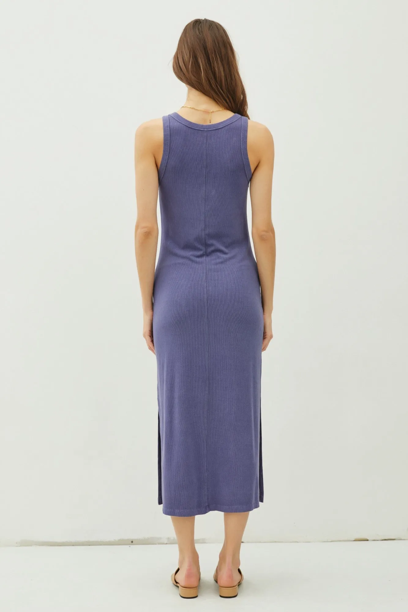Blue Ribbed Knit Side Slit Sleeveless Dress sold by Pinkblush product image thumbnail 3