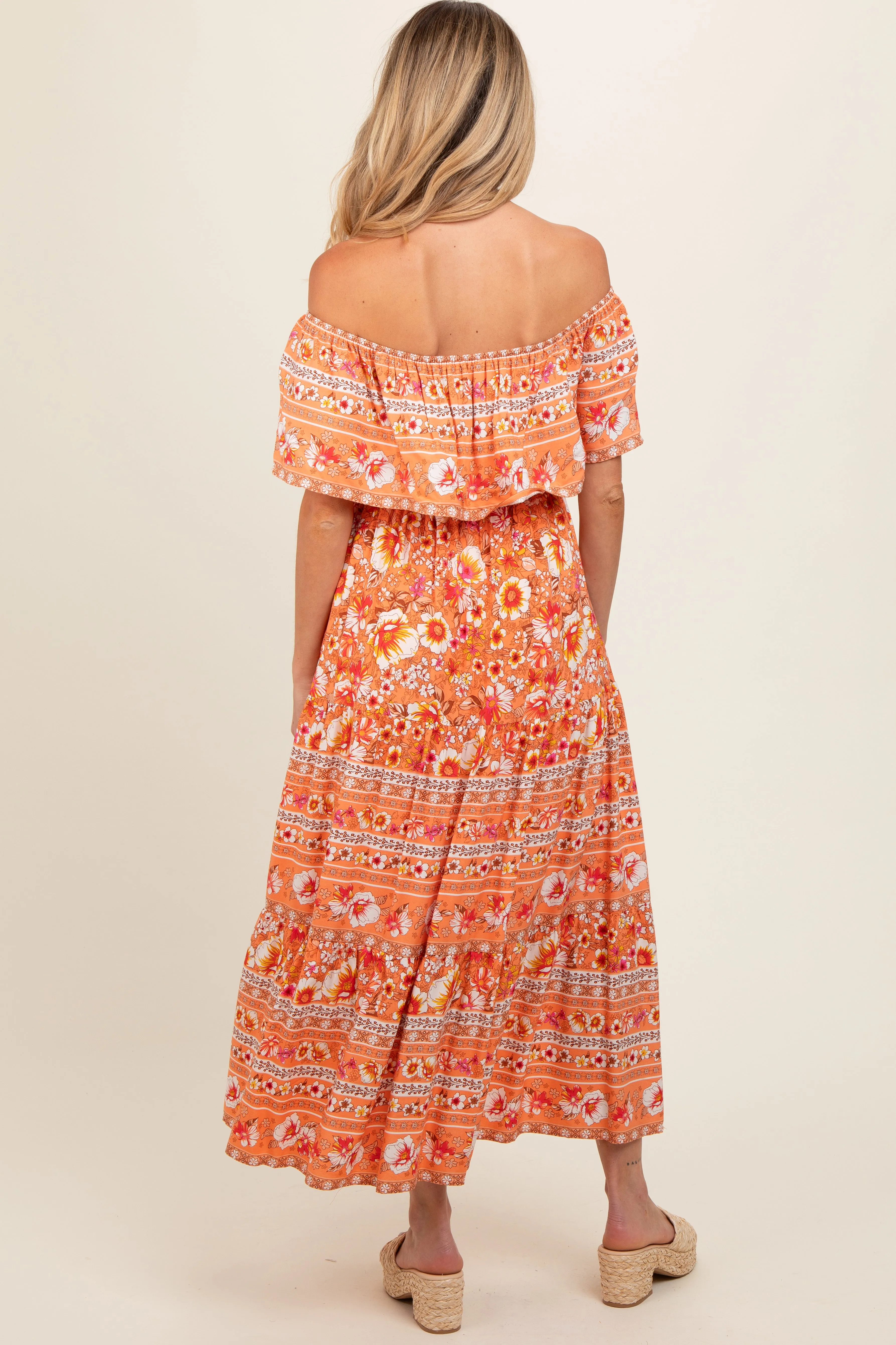 Peach Floral Off Shoulder Maternity Maxi Dress sold by Pinkblush product image thumbnail 4