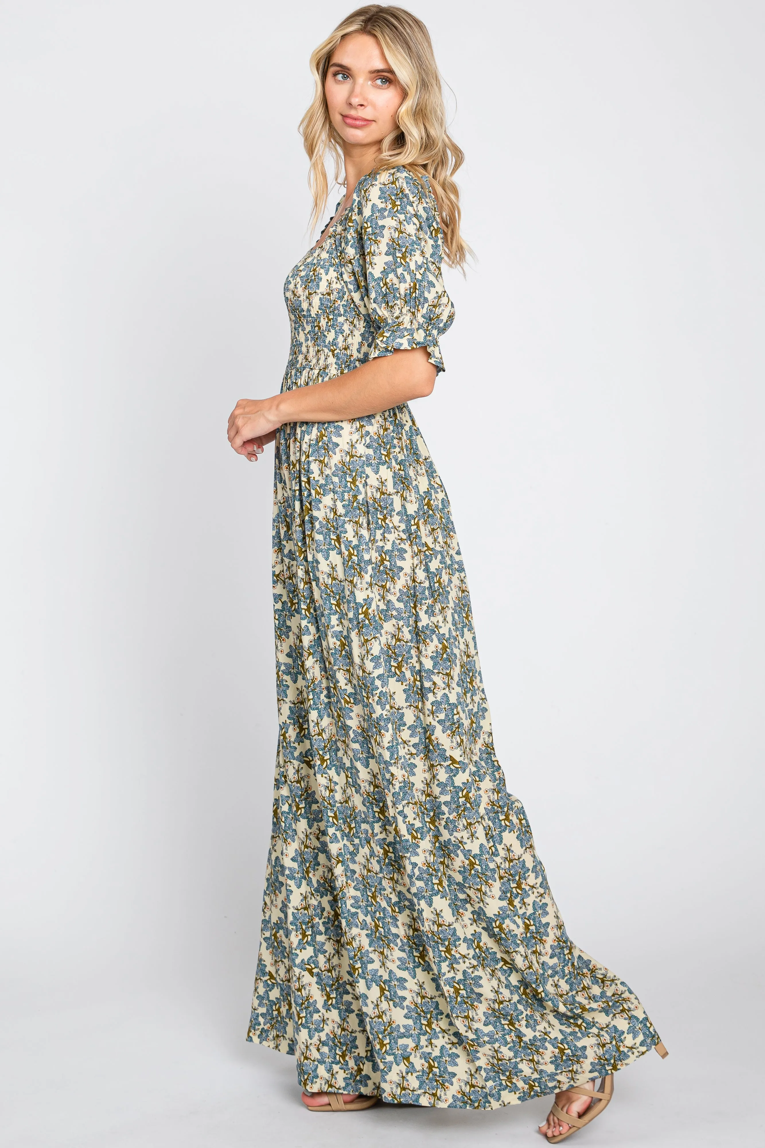 Cream Floral Smocked Jumpsuit sold by Pinkblush product image thumbnail 2