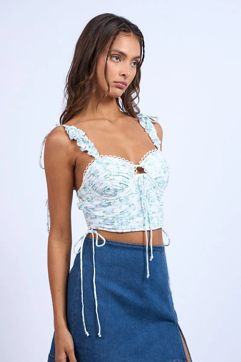 Blue Star Floral Ruffle Tie Strap Corset Crop Top sold by Pinkblush product image thumbnail 2