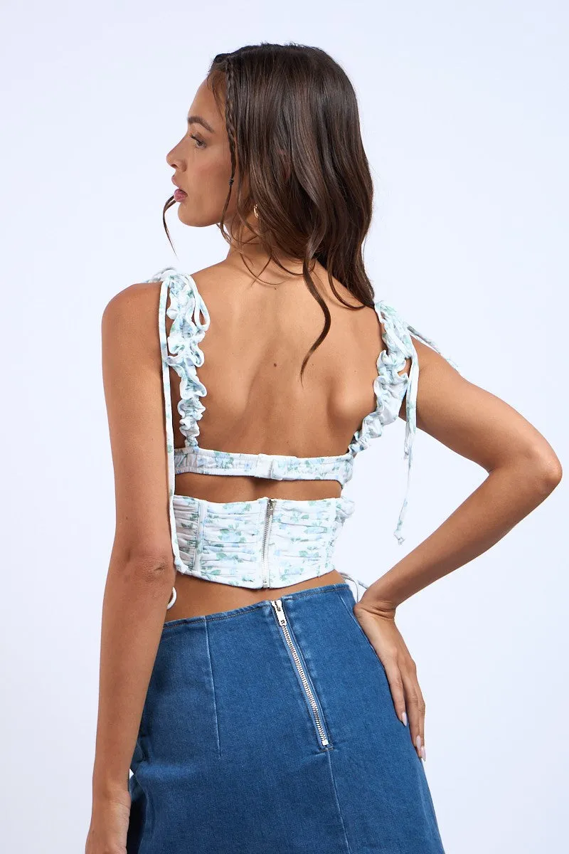 Blue Star Floral Ruffle Tie Strap Corset Crop Top sold by Pinkblush product image thumbnail 3