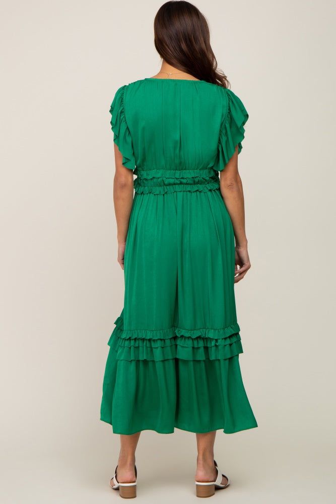Green Ruffle Accent V-Neck Maternity Midi Dress sold by Pinkblush product image thumbnail 3