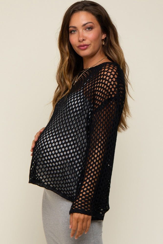 Black Open Knit Bell Sleeve Maternity Sweater sold by Pinkblush product image thumbnail 2