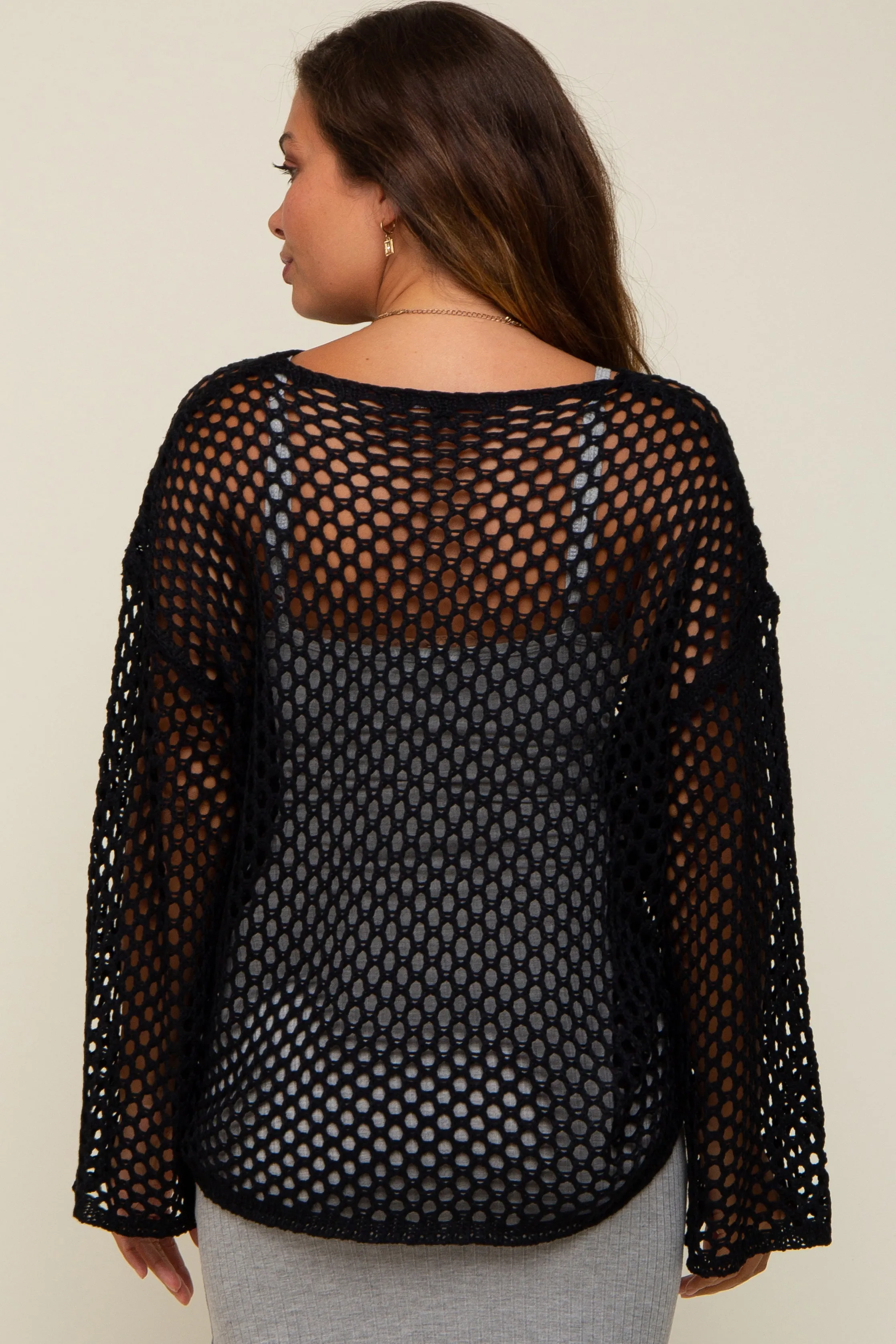 Black Open Knit Bell Sleeve Maternity Sweater sold by Pinkblush product image thumbnail 4