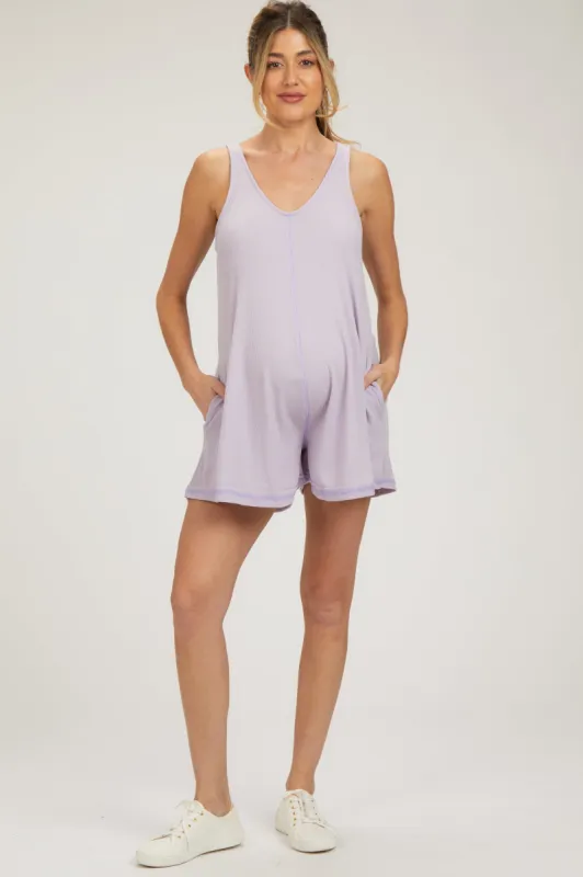 Lavender Sleeveless Waffle Knit Maternity Romper sold by Pinkblush