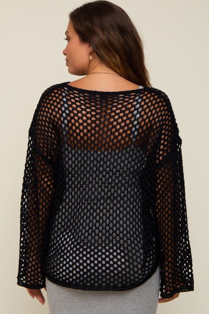 Black Open Knit Bell Sleeve Maternity Sweater sold by Pinkblush product image thumbnail 3