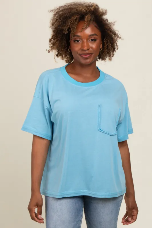 Blue Vintage Wash Oversized Tee sold by Pinkblush