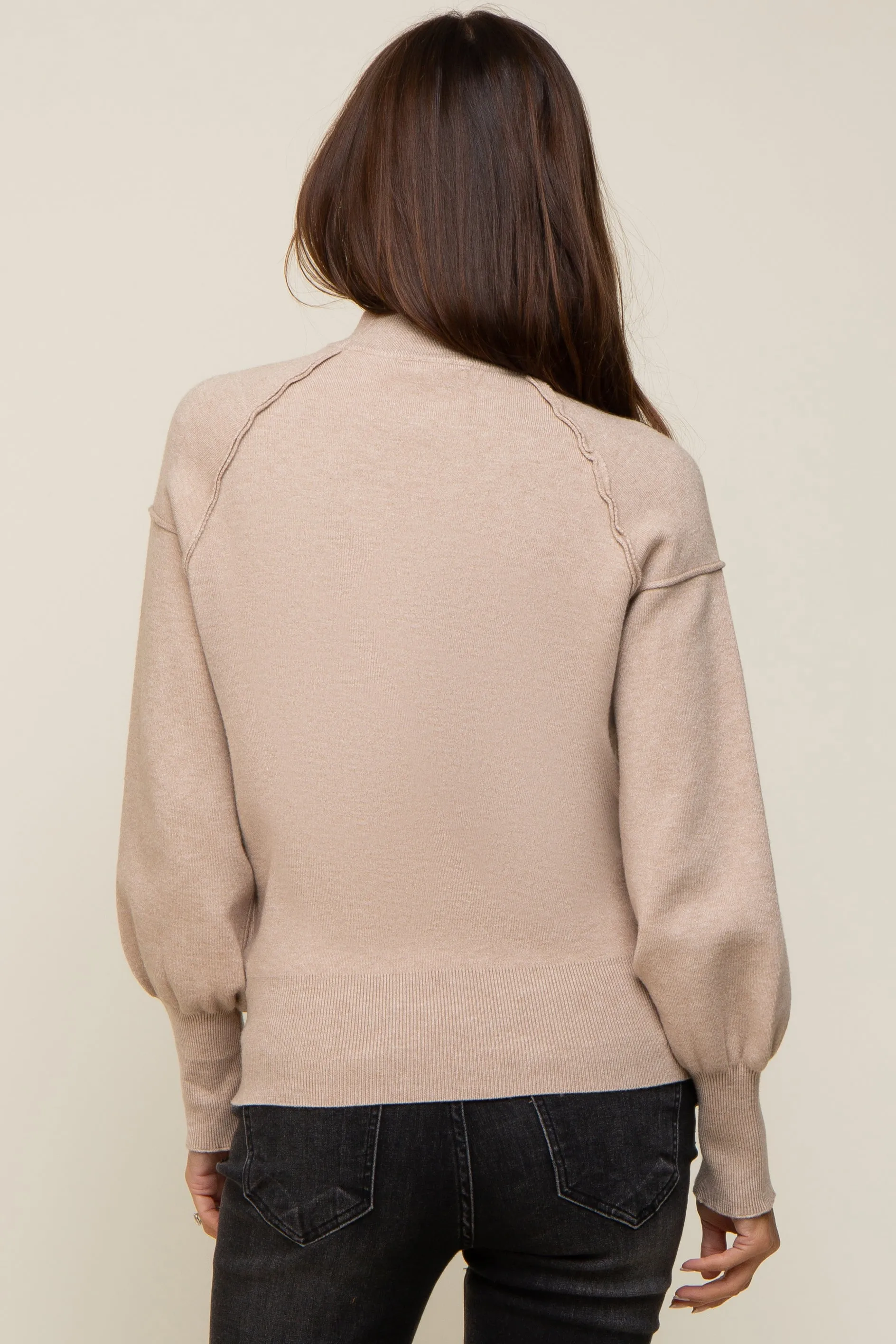 Beige Knit Long Sleeve Mock Neck Maternity Top sold by Pinkblush product image thumbnail 3