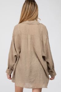 Mocha Lightweight Sheer Button Down Maternity Blouse sold by Pinkblush