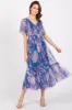 Blue Leaf Print Mesh Smocked Maternity Midi Dress sold by Pinkblush