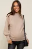 Beige Knit Long Sleeve Mock Neck Maternity Top sold by Pinkblush