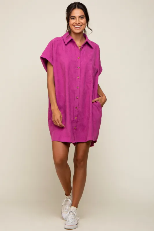 Magenta Ribbed Button Down Mini Dress sold by Pinkblush