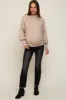 Beige Knit Long Sleeve Mock Neck Maternity Top sold by Pinkblush