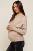 Beige Knit Long Sleeve Mock Neck Maternity Top sold by Pinkblush