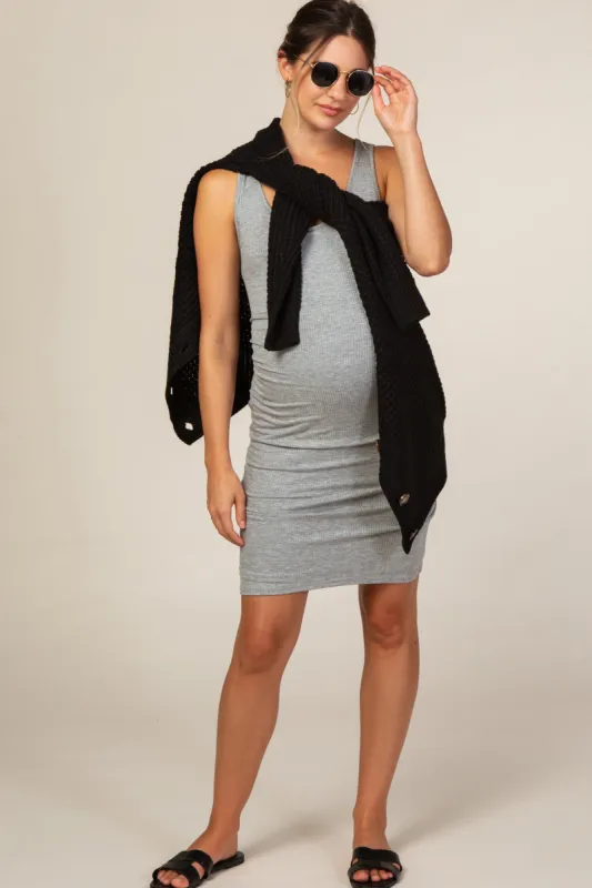 PinkBlush Heather Grey Sleeveless Ribbed Fitted Maternity Dress sold by Pinkblush
