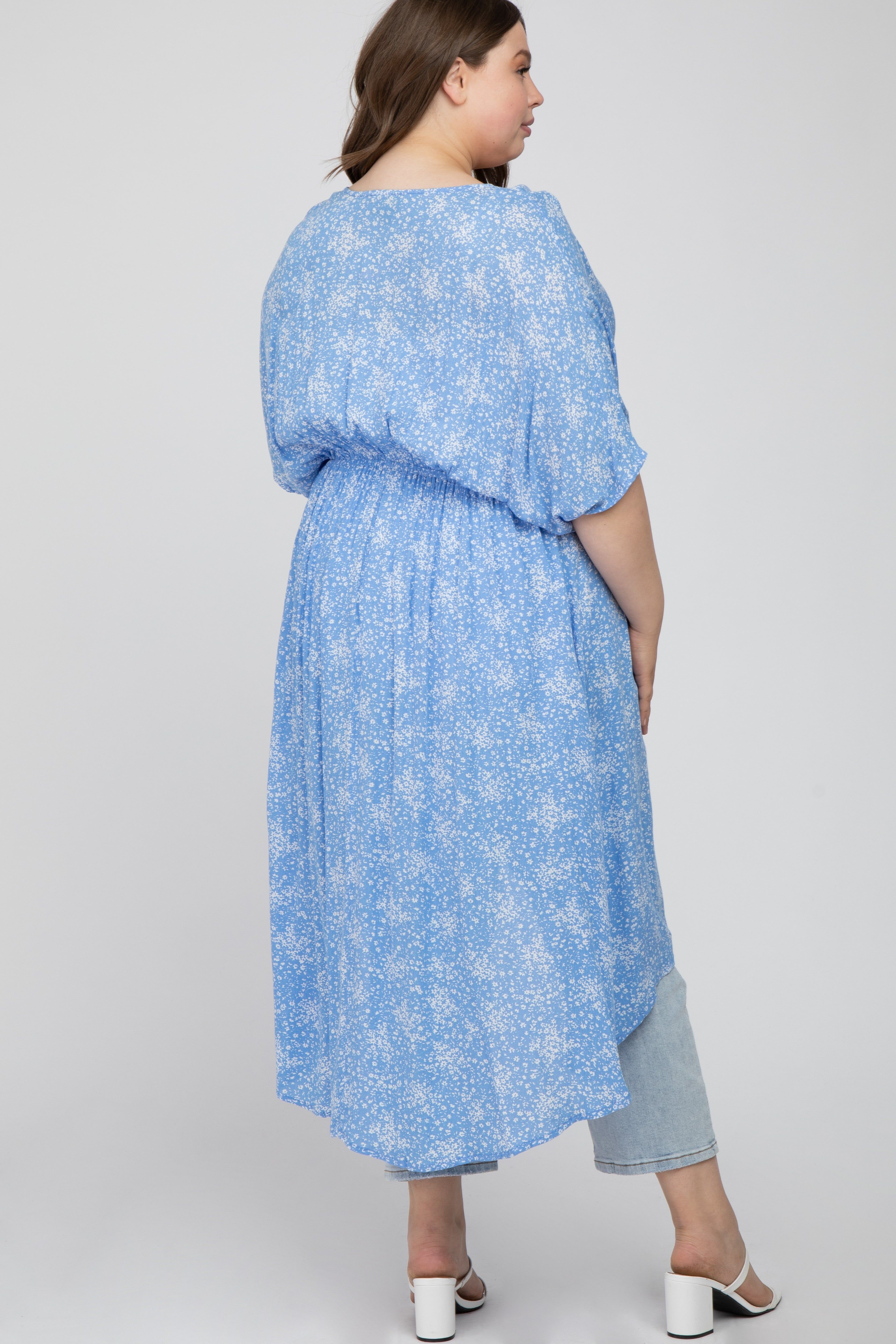 Light Blue Floral Tie Front Maternity Plus Cover Up sold by Pinkblush product image thumbnail 3