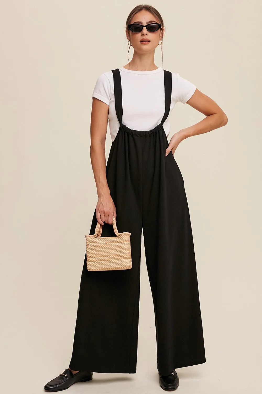 Black Ribbed Drawstring Wide Leg Jumpsuit sold by Pinkblush product image thumbnail 2