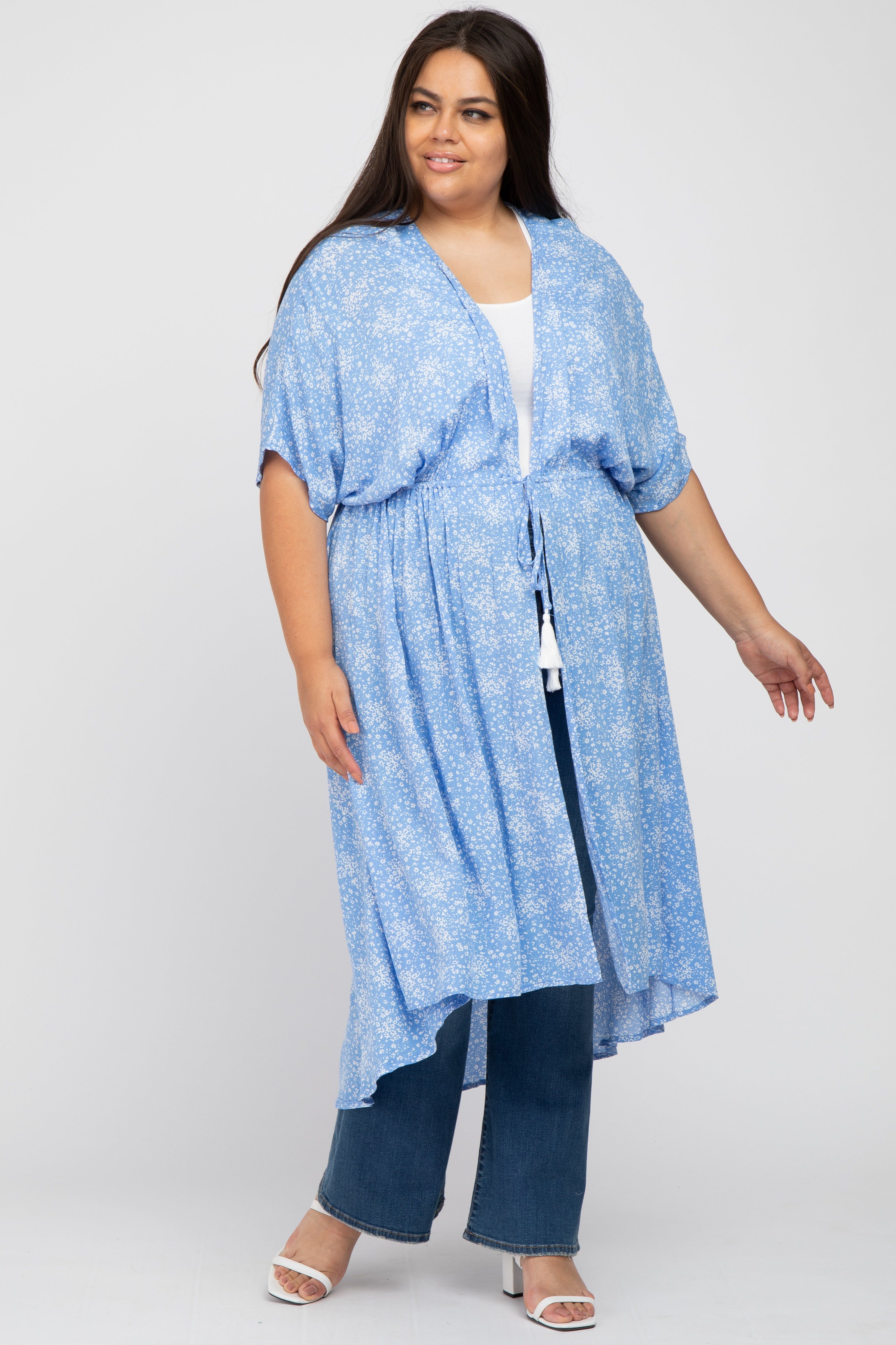 Light Blue Floral Tie Front Maternity Plus Cover Up sold by Pinkblush product image thumbnail 4
