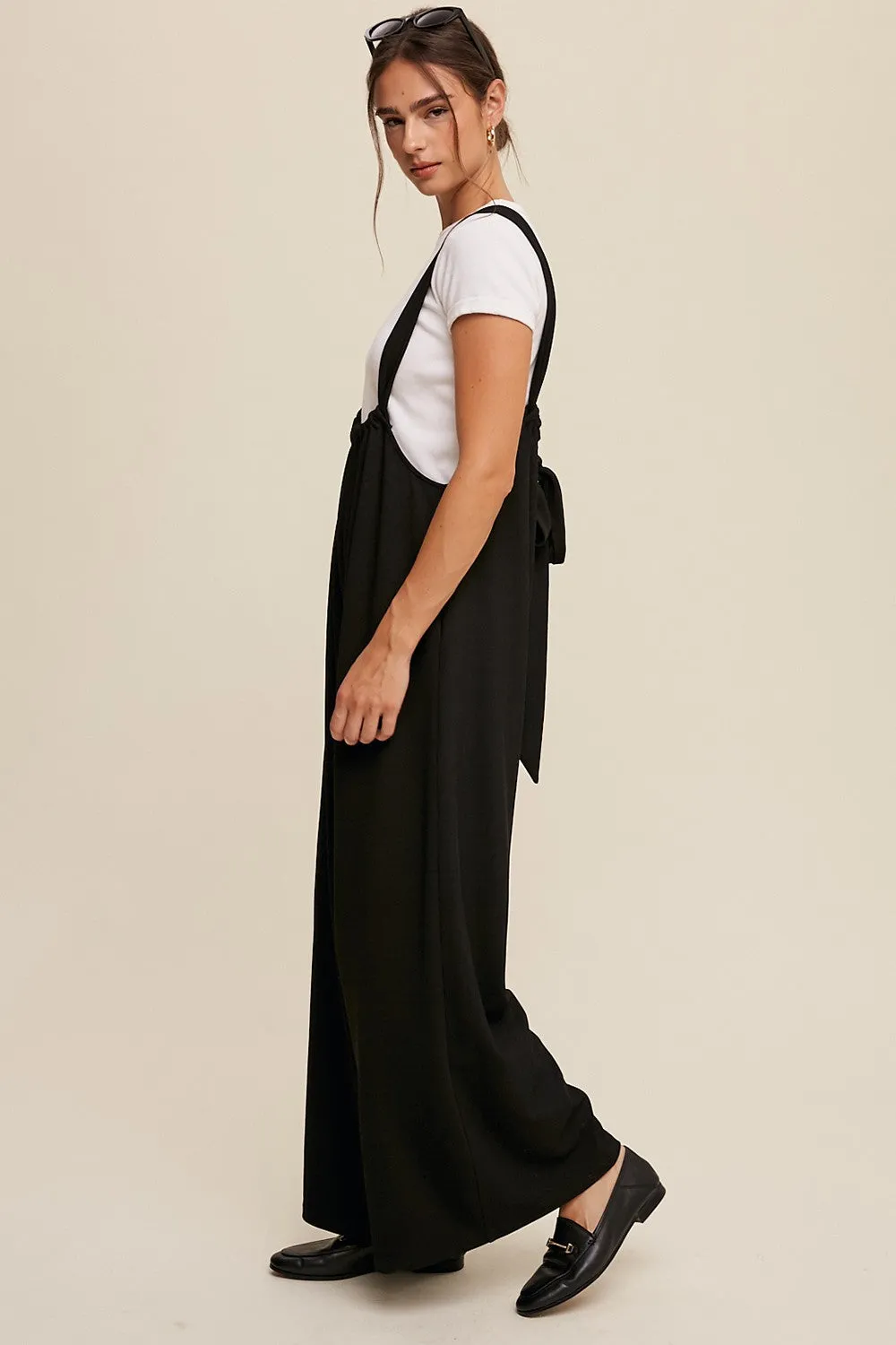 Black Ribbed Drawstring Wide Leg Jumpsuit sold by Pinkblush product image thumbnail 3