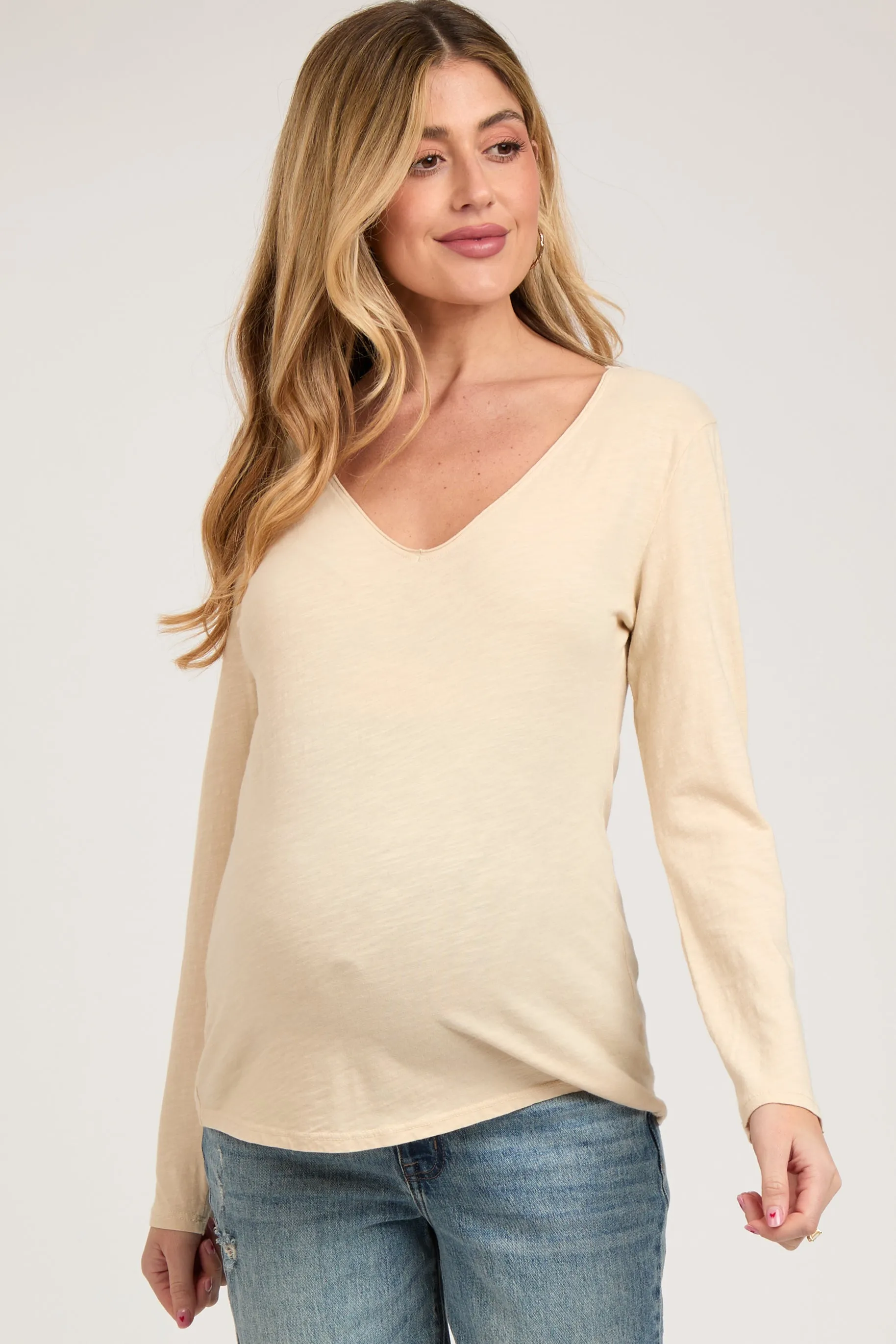 Beige Long Sleeve Maternity Shirt sold by Pinkblush product image thumbnail 2